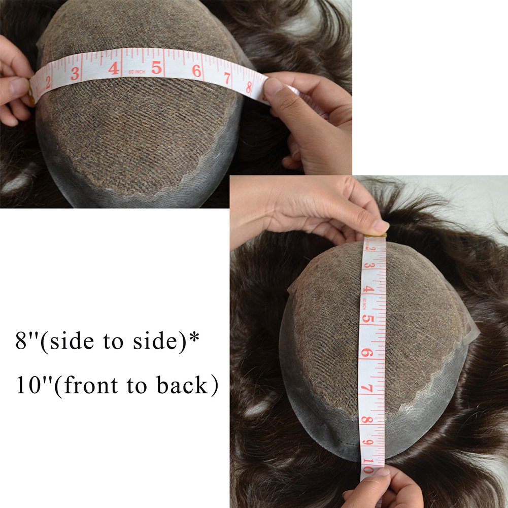 Q6 Base Custom Men's Toupee Hairpiece - 100% Human Indian Hair Replacement System - Darkest Brown with 40% Gray (#240) - Natural Looking Hair Prosthesis for Thinning Hair & Baldness - Perfect for Daily Wear, Work & Special Occasions