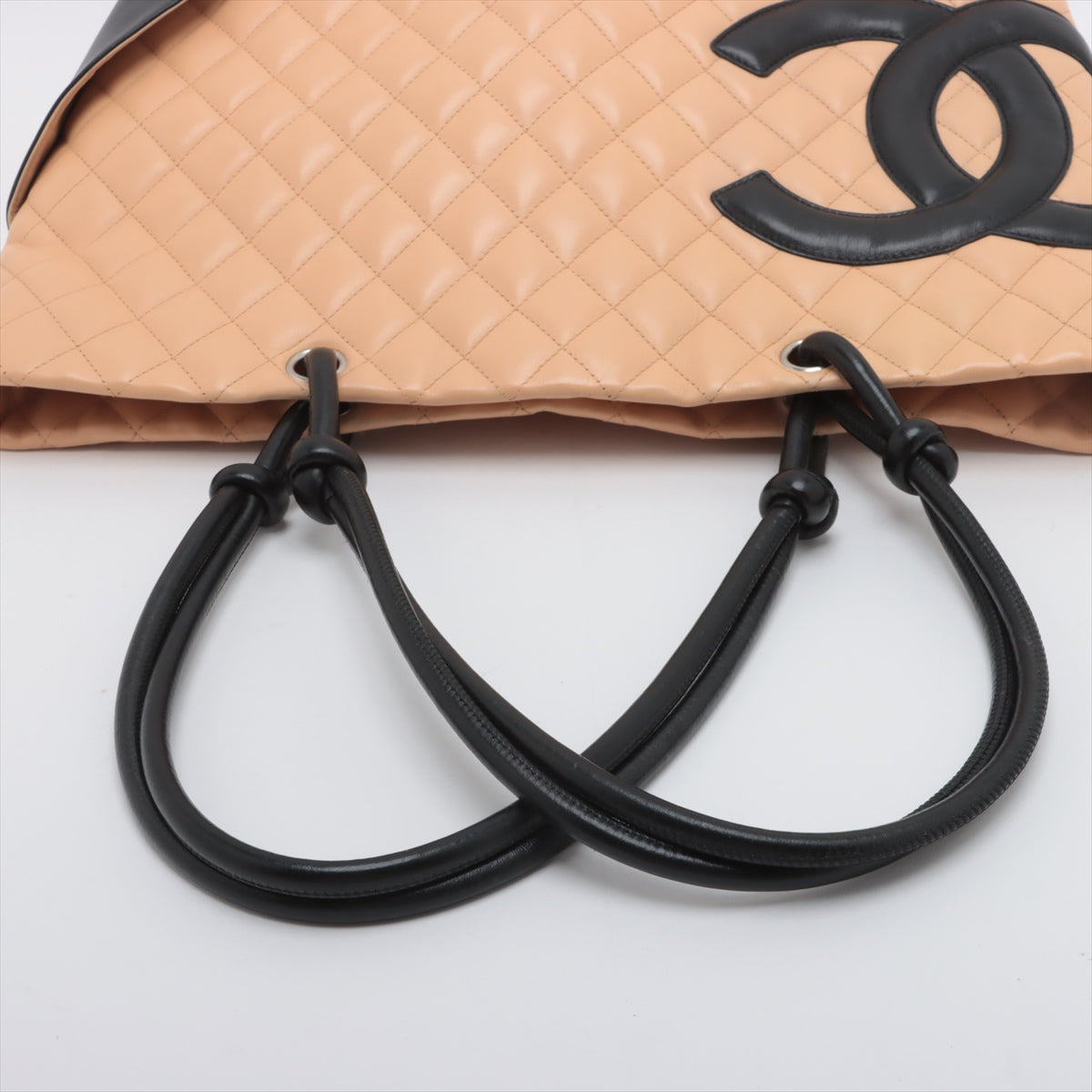 Chanel CC Logo Cambon Line Lambskin Tote Bag Beige & Black - Luxury Designer Handbag for Women, Perfect for Work, Travel & Everyday Use
