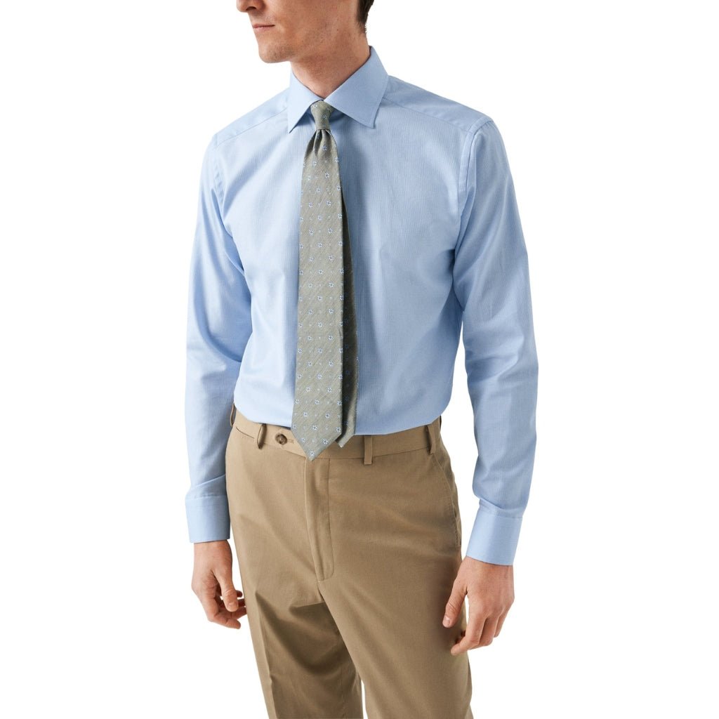 ETON Men's Pin Dot Signature Twill Dress Shirt - Single Cuff Contemporary Fit in Mid Blue | Perfect for Business Meetings & Formal Occasions