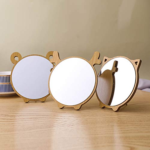 Aestivate Round Compact Desk Mirror with Deer Ear Design - Wood Framed Vanity Mirror for Women & Girls - Perfect for Makeup, Cosmetics, Bathroom, Shower & Travel (Deer) - Ideal for Home Decor, Dressing Table & Gift Giving