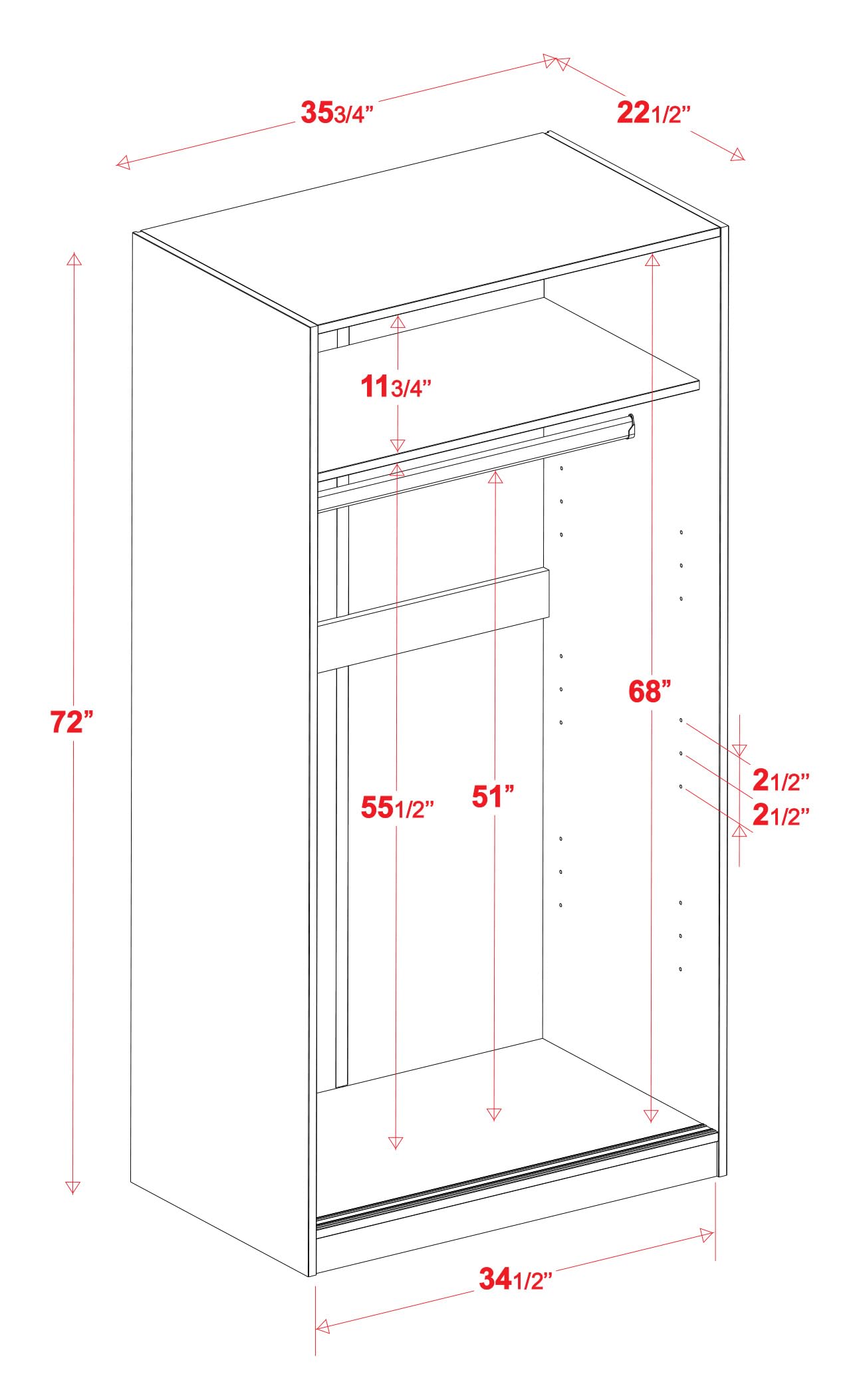 Solid Wood 2-Door Sliding Wardrobe Closet - 35.8