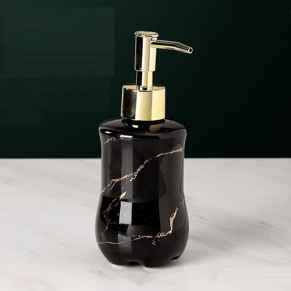 Ceramic Soap Dispenser with Golden Pump for Kitchen & Bathroom - Black Marble Design