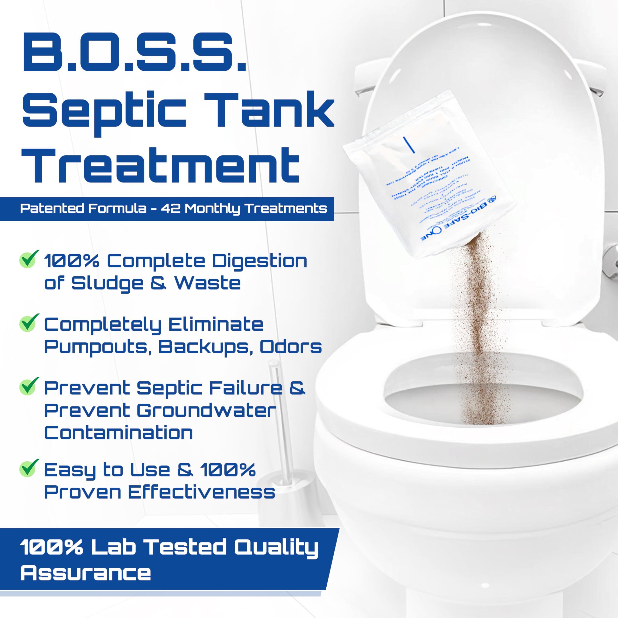 BSA 10003 Septic Tank Treatment - 24 Monthly Doses | Septic Cleaner & Drain Opener | Unclogs Toilet & Drain Pipes | Exxon Valdez Patented Formula | Ideal for Home & RV Septic Systems
