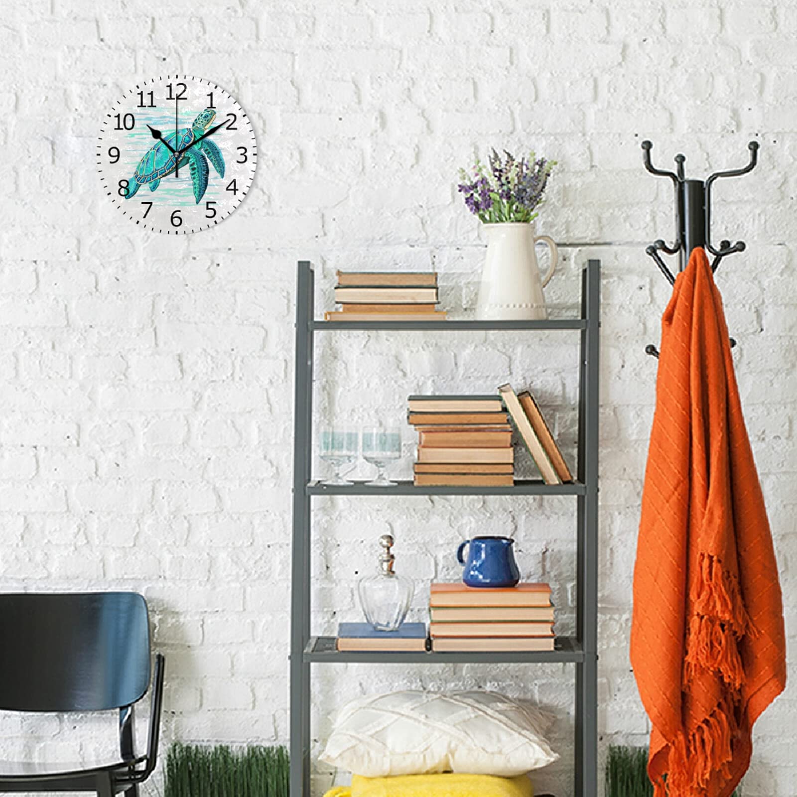 ALAZA 12 Inch Round Silent Wall Clock - Sea Turtle Turquoise Ocean Life Decor for Classroom, Playroom, Bedroom | Perfect for Home, Office & Kids Room Décor