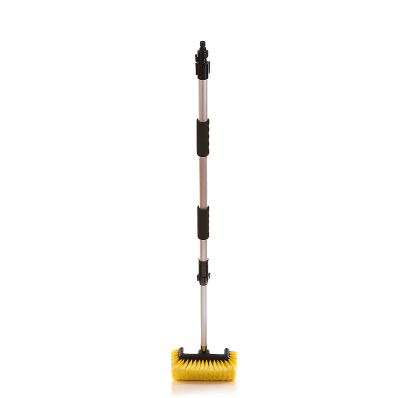 10/12 Flow Thru Brush with Telescopic Pole & On/Off Switch (3.4' to 6 ft Extension) - Perfect for Window Cleaning, Car Washing, and Outdoor Surface Maintenance
