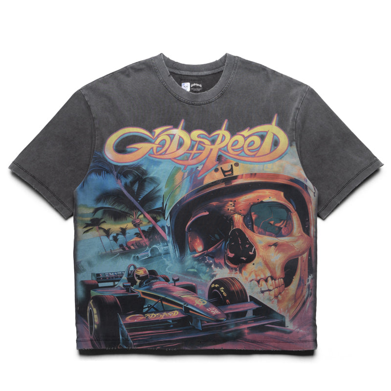 Godspeed New York F1 Racing T-Shirt - Vintage Grey Wash Tee for Motorsport Fans | Perfect for Race Day & Casual Wear