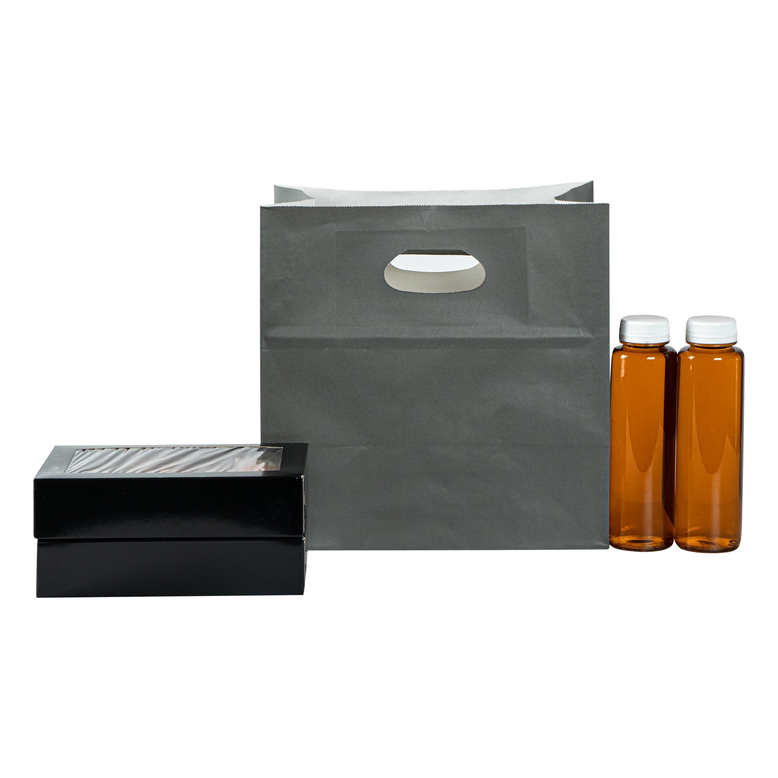 Eco-Friendly Gray Rectangle Paper Take Out Bags with Handles - 11x7x11 Inches (100 Count Bulk Pack) - Perfect for Restaurants, Cafes & Food Delivery Businesses