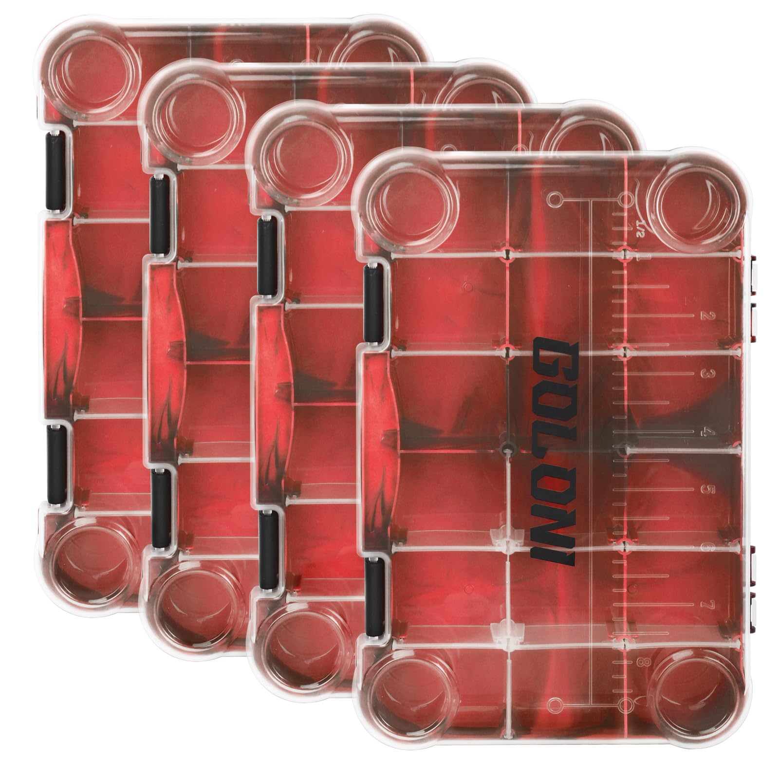 Goloni 3600 Tackle Box Organizer - Clear Plastic Fishing Storage Box with Removable Dividers, 4-Pack Lure Box for Bass, Trout & Saltwater Fishing - Perfect for Boat, Kayak & Shore Fishing Trips