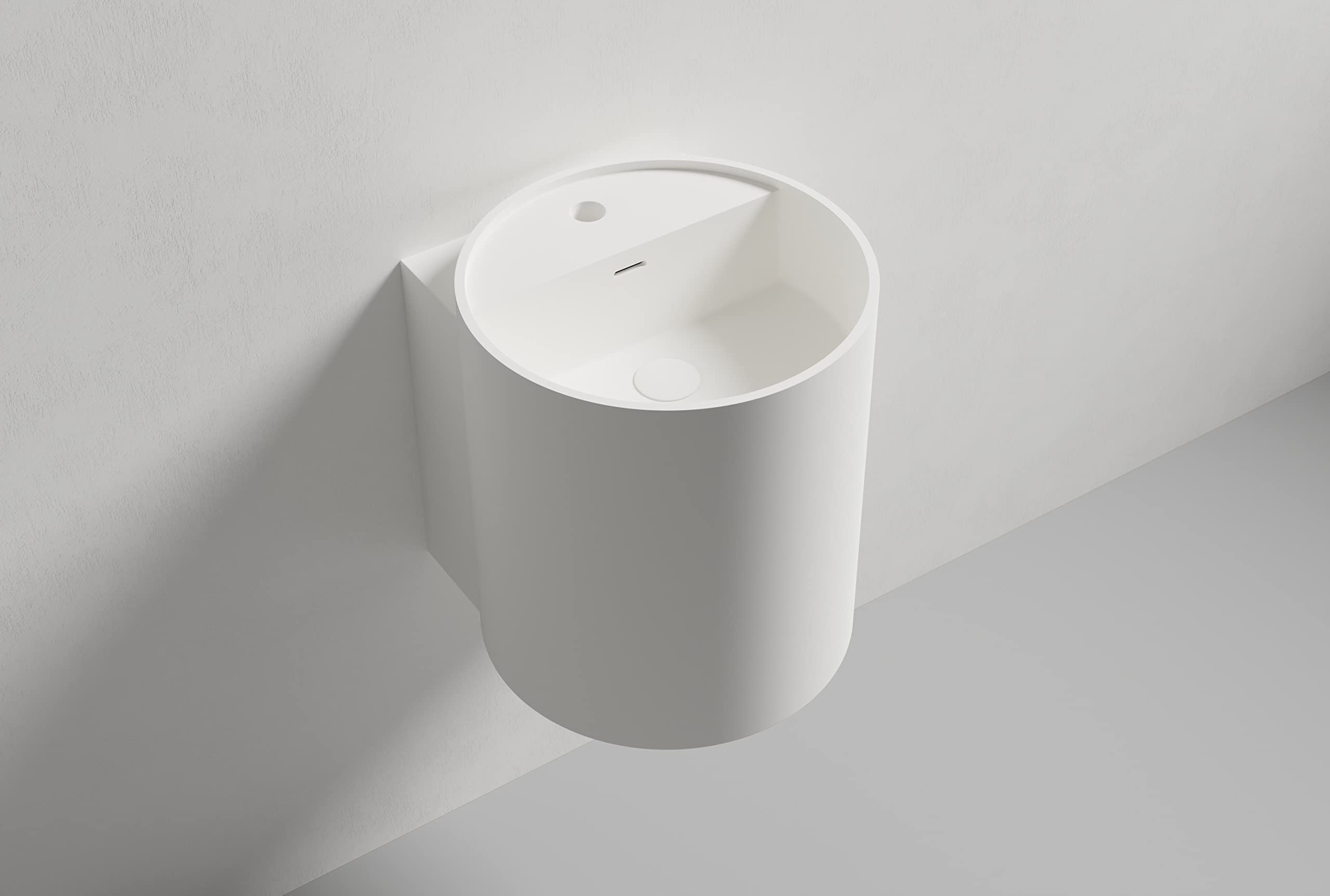 NT2440 Solid Stone Wall-Mounted Sink - 40 x 42 x 45 cm - Matte White, Pop-Up Drain - Modern Bathroom Vanity for Small Spaces & Contemporary Homes