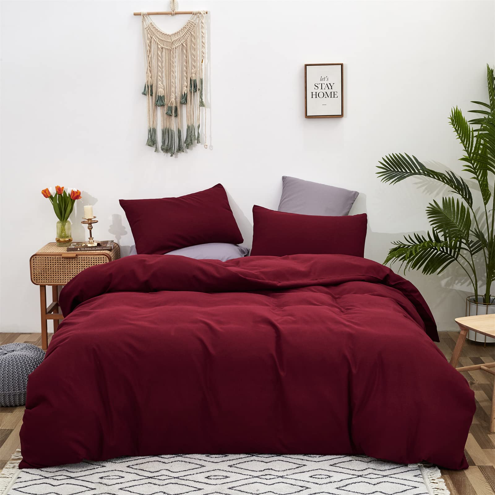 Dark Red King Size Comforter Set - Burgundy Cotton Bedding Quilt, Breathable & Modern Wine Red Blanket for King Bed - Perfect for Cozy Nights & Stylish Bedroom Decor