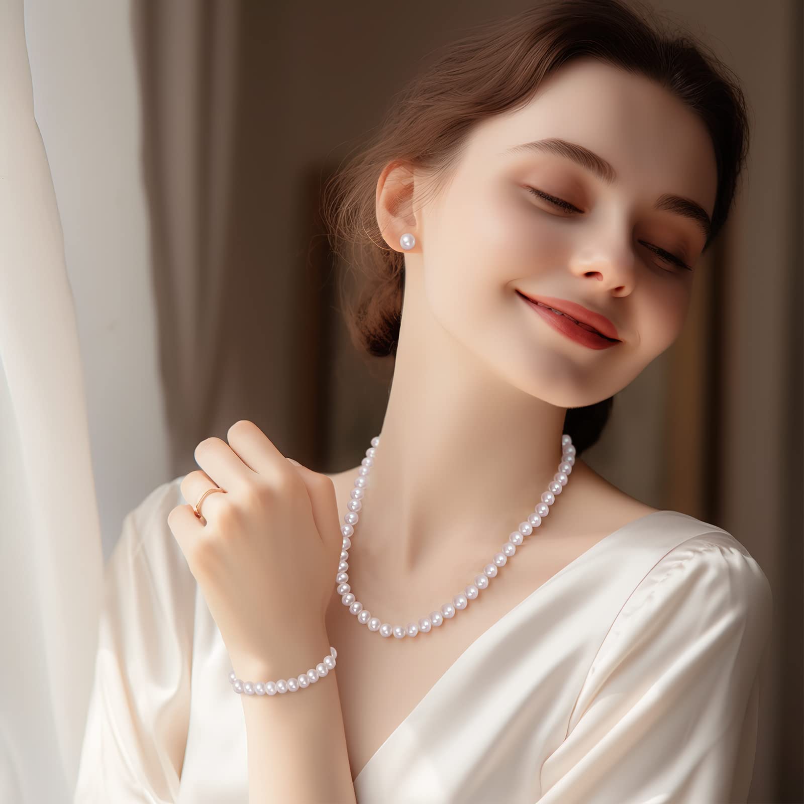 Authentic Freshwater Cultured Pearl Jewelry Set for Women - Elegant Necklace, Bracelet & Stud Earrings | Perfect for Weddings, Anniversaries & Special Occasions