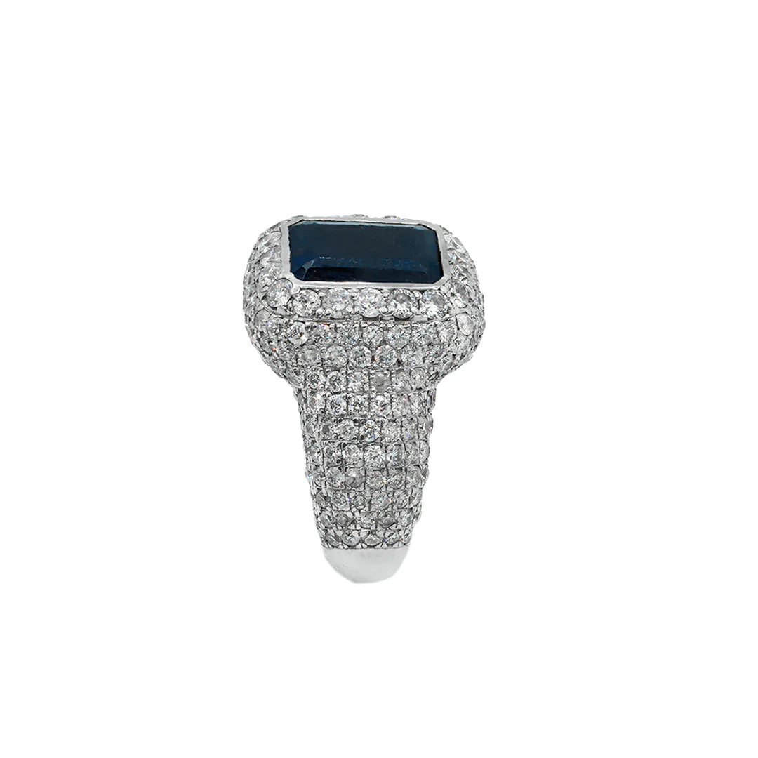 14K White Gold Men's Diamond and Blue Sapphire Ring - 3.60 CTW - Elegant Wedding Band, Anniversary Gift for Him, Engagement Jewelry for Men