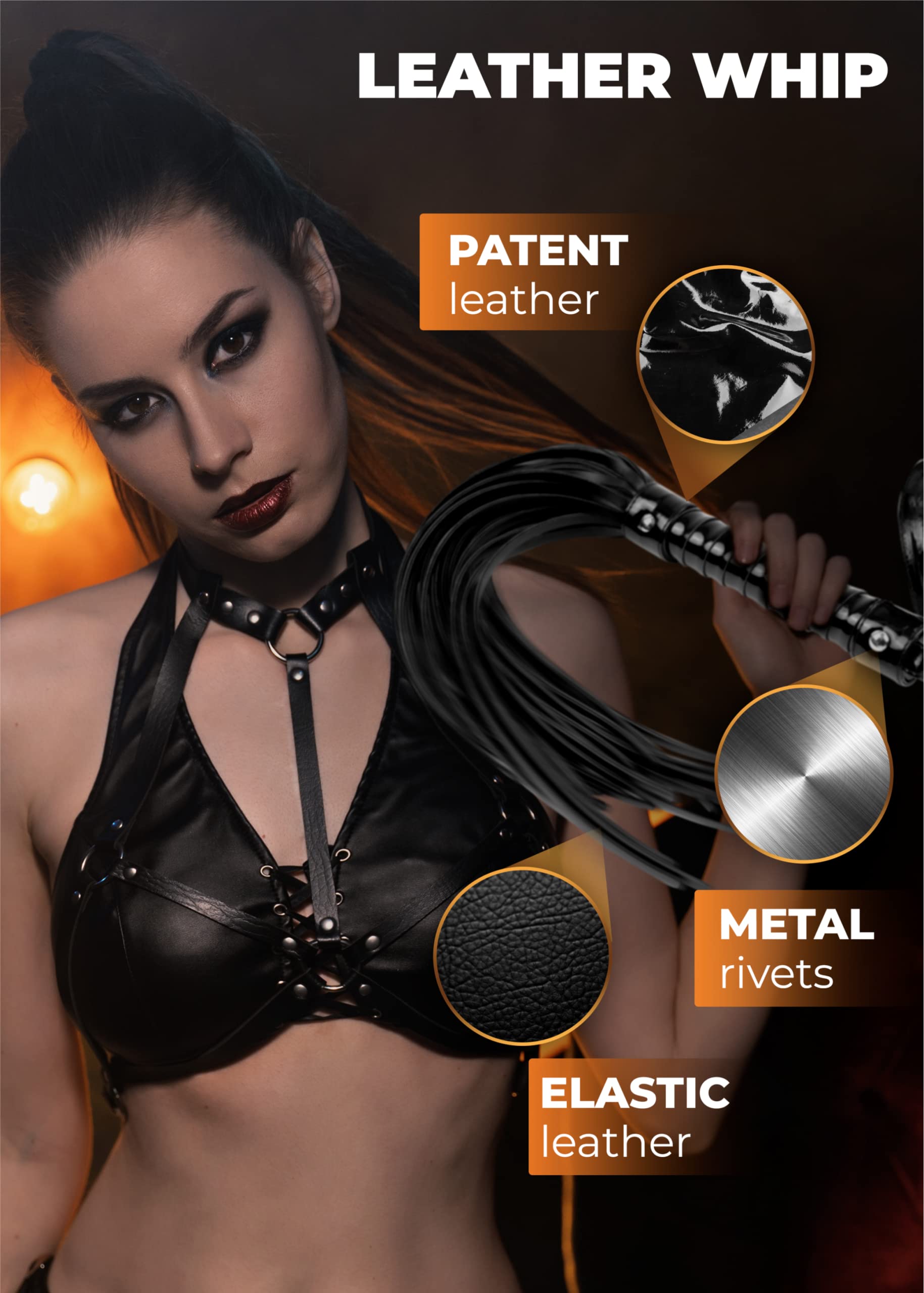 Premium Black Leather BDSM Whip for Adults - 28