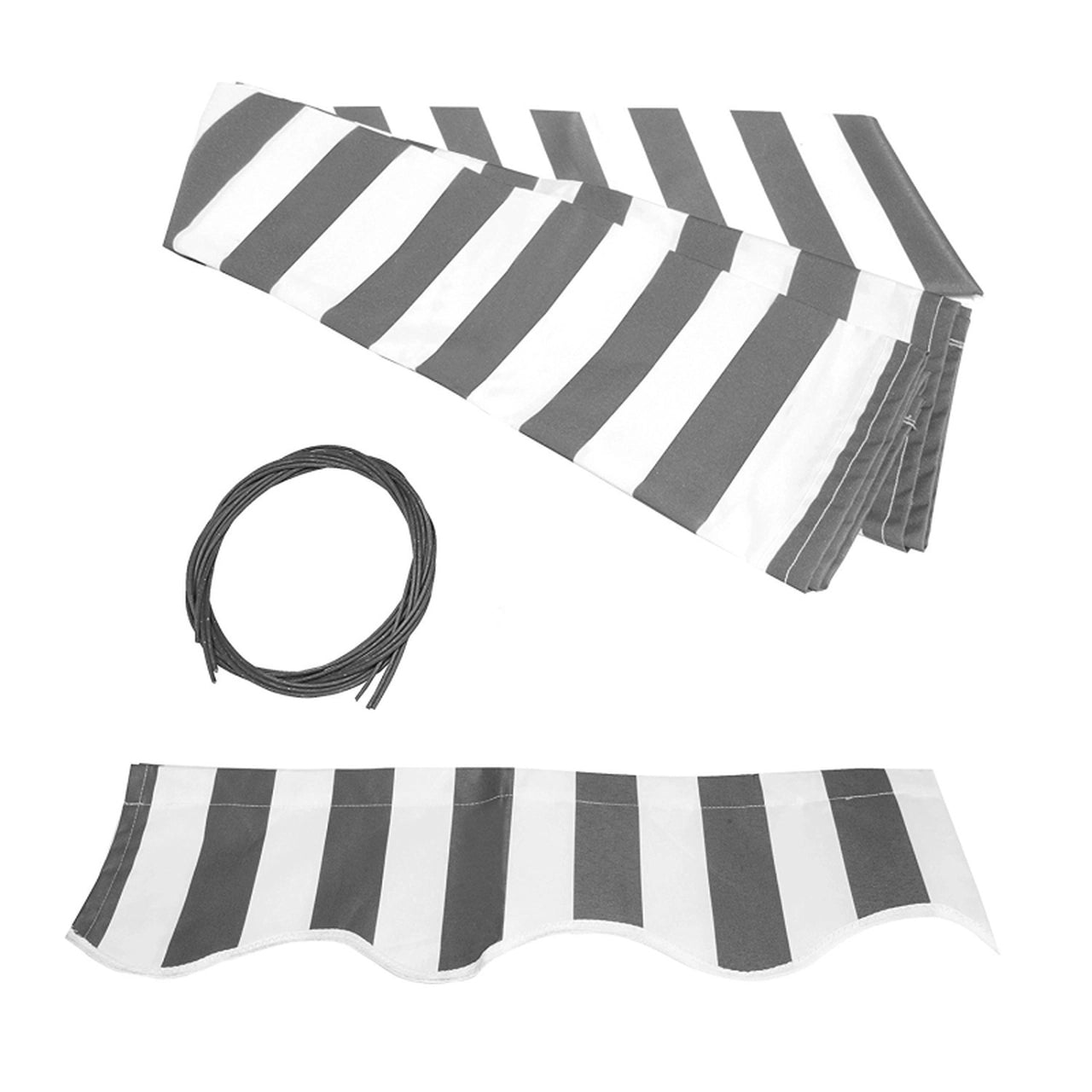 ALEKO 13x10 Feet Half Cassette Motorized Retractable LED Patio Awning - Gray & White Stripes Luxury Outdoor Shade for Deck, Garden, and Poolside