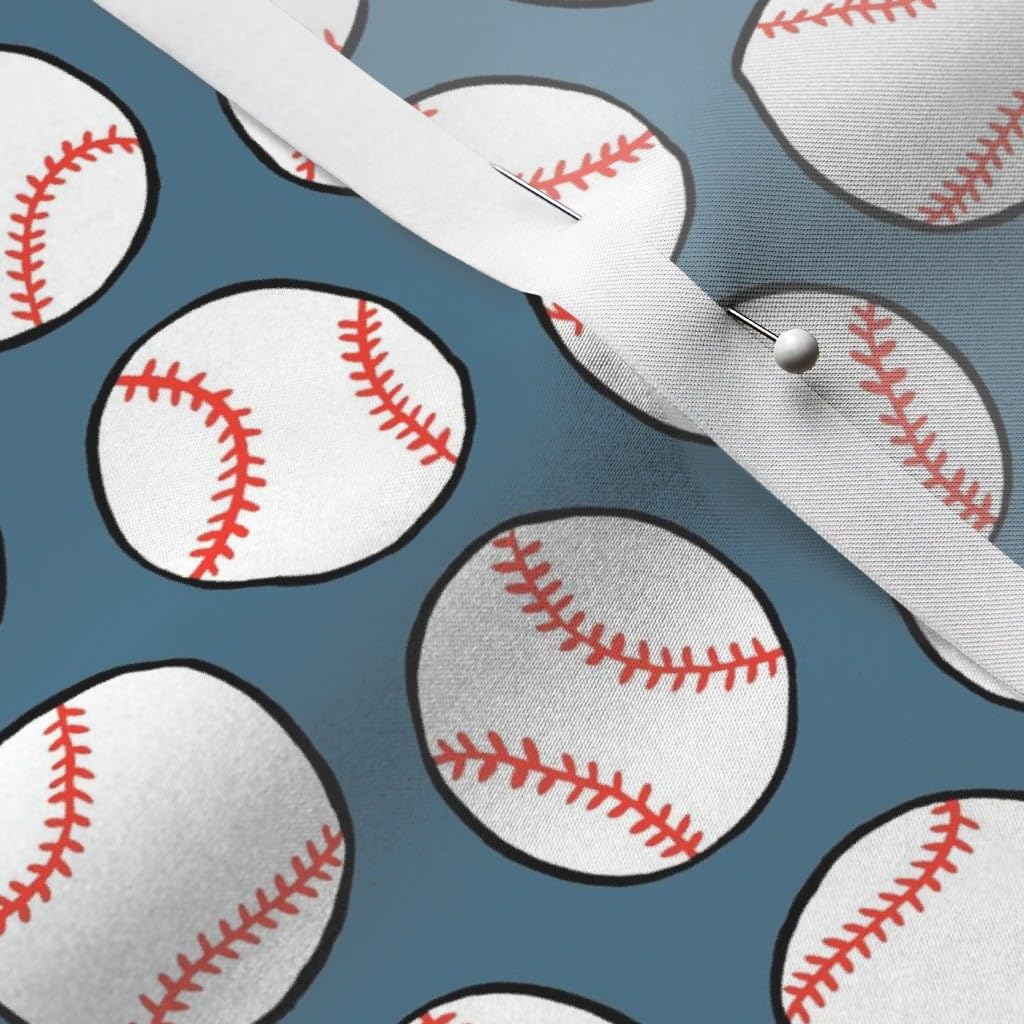 Baseball Print Satin Fabric - Dull Blue Play Ball Sports Design for Sewing, Apparel, Lining, Blankets & Home Decor - Fat Quarter Fabric by Spoonflower | Perfect for DIY Crafts, Quilting & Fashion Projects