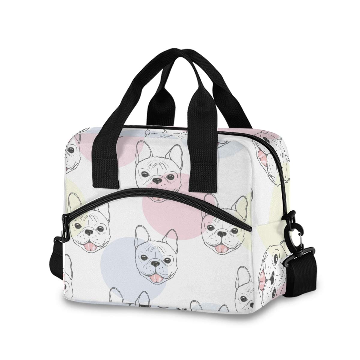 French Bulldog Polka Dot Insulated Lunch Bag for Women - Crossbody Lunch Box & Cooler Bag for Work, School, Picnics & Outdoor Activities (Be13b)