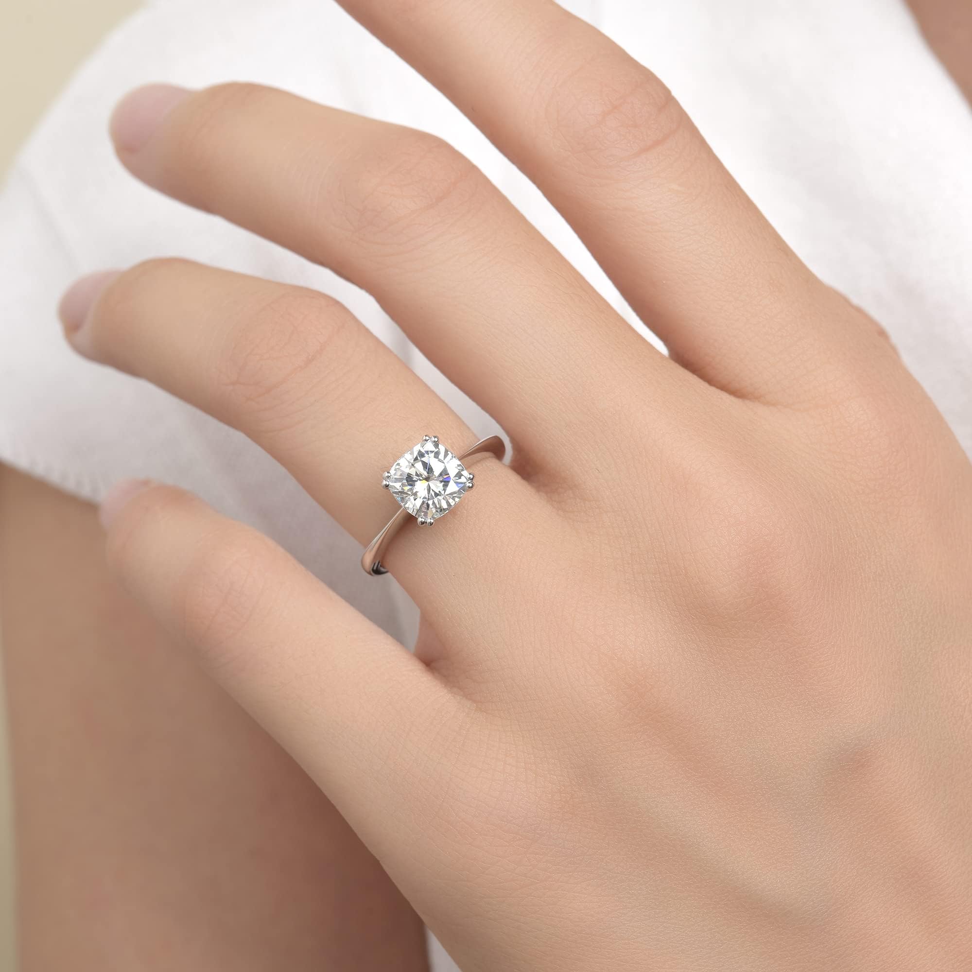DovEggs 2ct Light Blue Cushion Cut Moissanite Engagement Ring for Women - 7.5mm Diameter, 2.8mm Band, 8-Prong Solitaire Setting in 14K Gold or Sterling Silver - Perfect for Proposals, Weddings & Anniversary Gifts