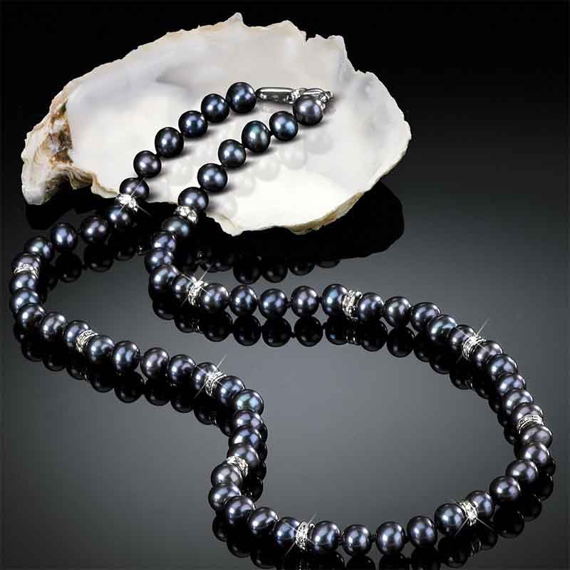 Danbury Mint Midnight Spell Black Pearl Necklace & Earrings Set for Women - Cultured Pearl Jewelry Gift for Her, Elegant Evening Wear & Special Occasions #1333-0360