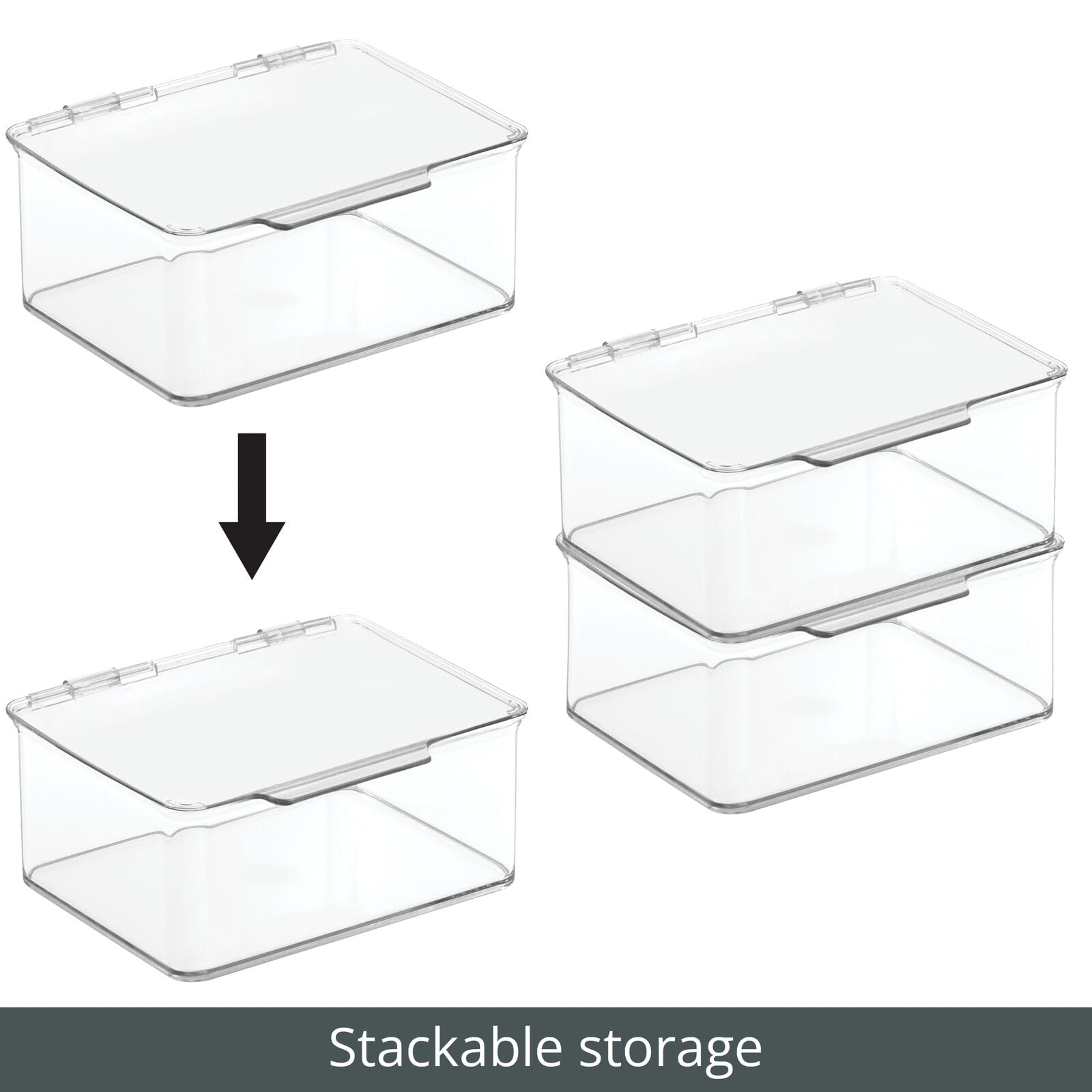 mDesign Clear Plastic Stackable Craft Storage Organizer Boxes with Hinged Lids - 8-Pack for Thread, Beads, Ribbon, Glitter, Clay & Sewing Supplies | Perfect for Craft Rooms, Crochet Projects & Fabric Organization (Lumiere Collection)