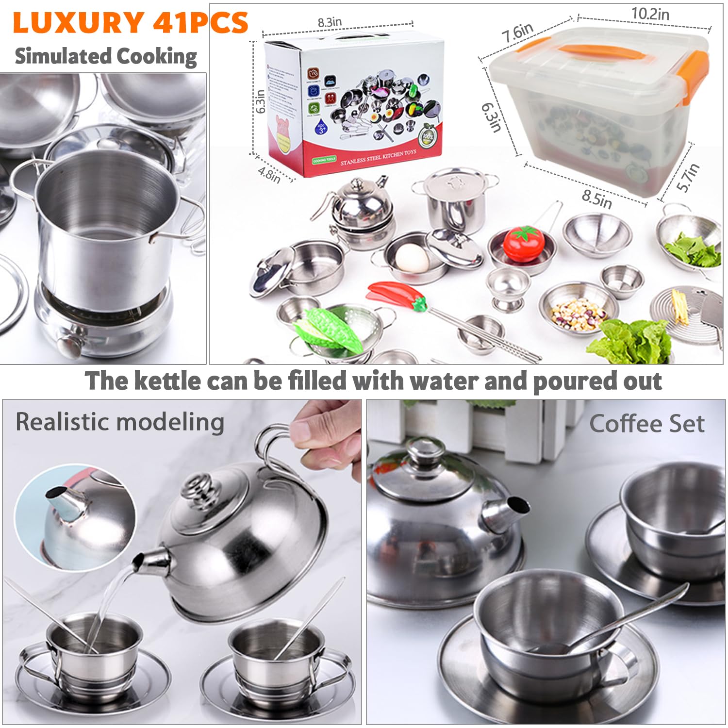 Mini Stainless Steel Kids Kitchen Pretend Play Set - Pots, Pans & Cooking Utensils for Toddlers | Durable Pretend Cookware Toy for Role Play & Early Learning | Perfect for Home, Preschool & Playroom