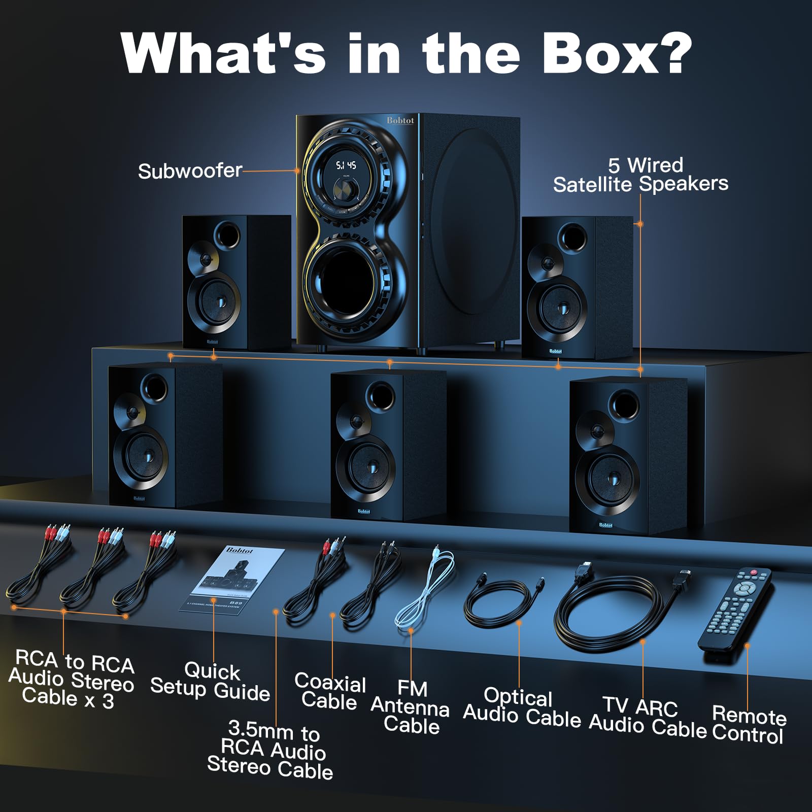 Bobtot 1400W 5.1 Channel Home Theater System with 12
