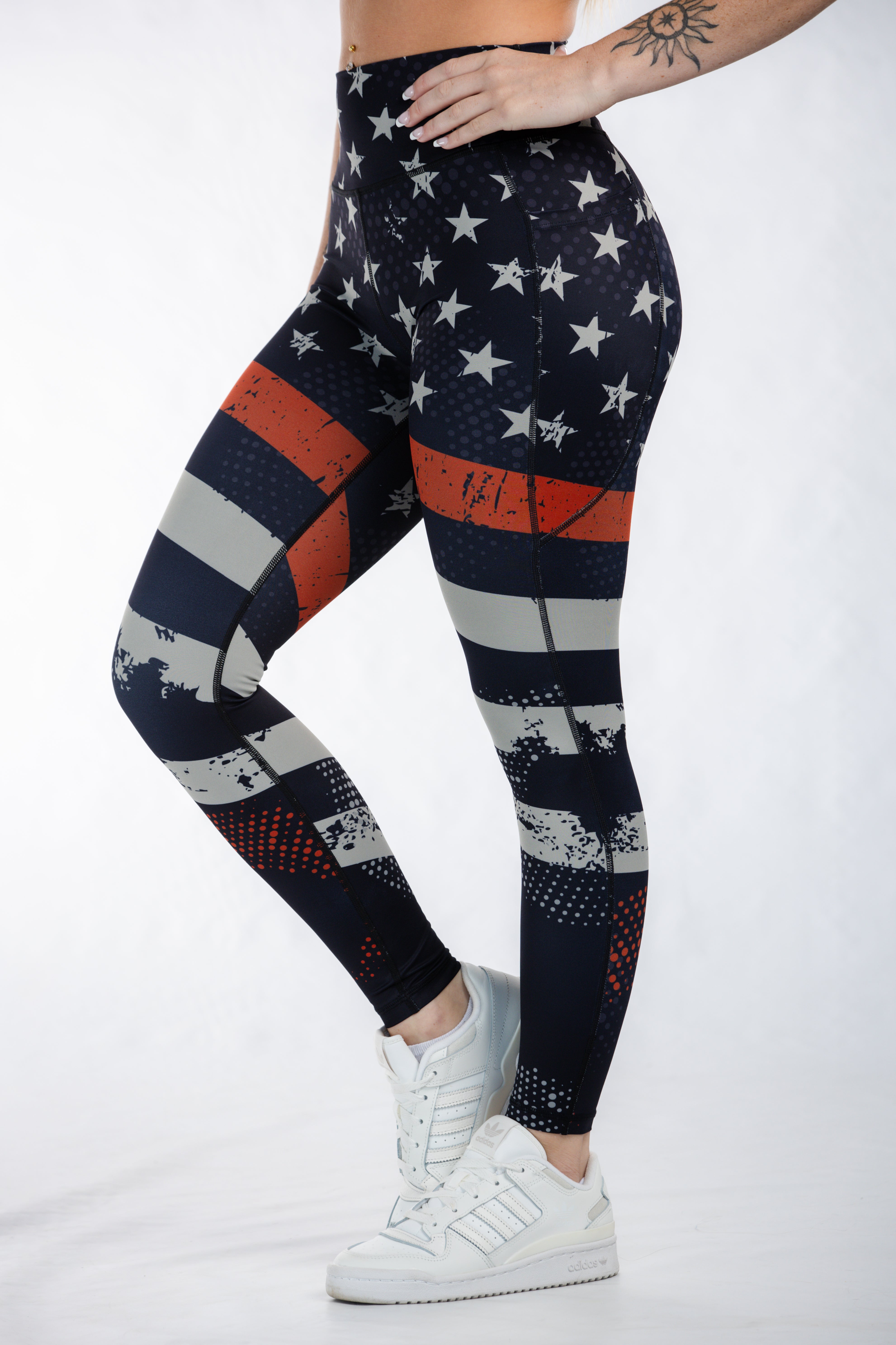 Empowered High-Waisted Leggings with Red Line Design - Comfortable & Stylish Workout Leggings for Yoga, Running & Gym