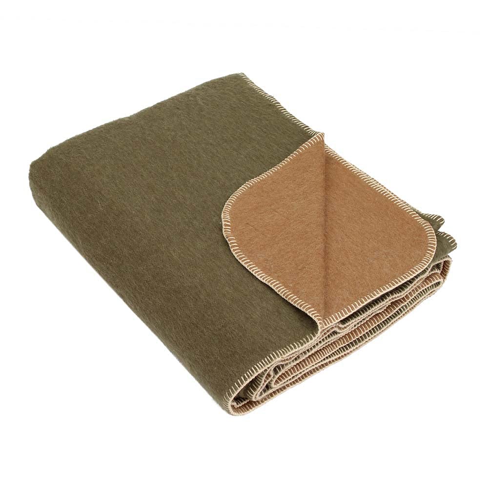 Premium Thick Alpaca Wool Blanket - Heavyweight Warm & Soft Peruvian Alpaca Throw - King Size (Olive Green/Soft Camel) - Perfect for Camping, Outdoor Adventures & Cozy Indoor Use