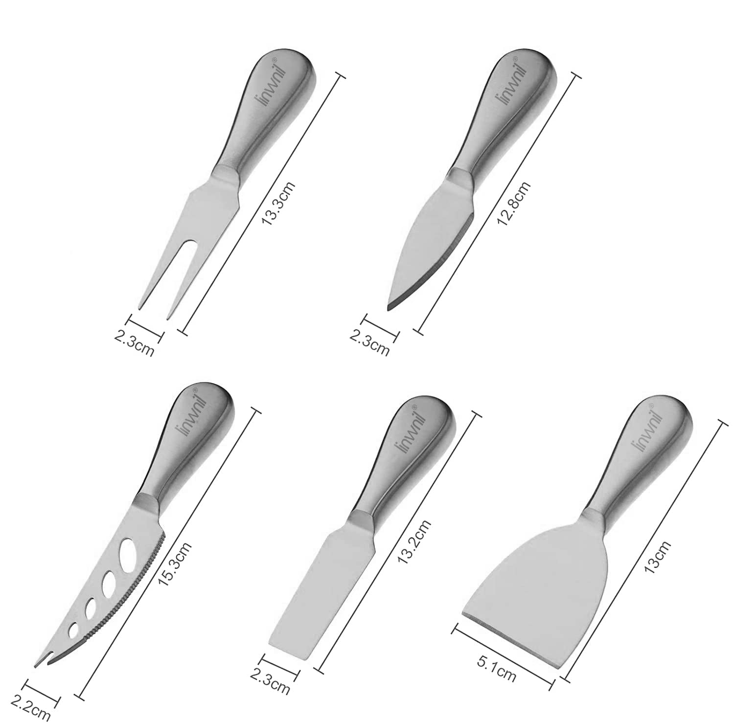 Premium 5-Piece Cheese Knife Set with Gift Box - Stainless Steel Cheese Butter Spreader & Slicer Knives, Includes 5 Coffee Spoons & 5 Fruit Forks - Perfect for Wine Parties, Charcuterie Boards & Gourmet Cheese Tasting