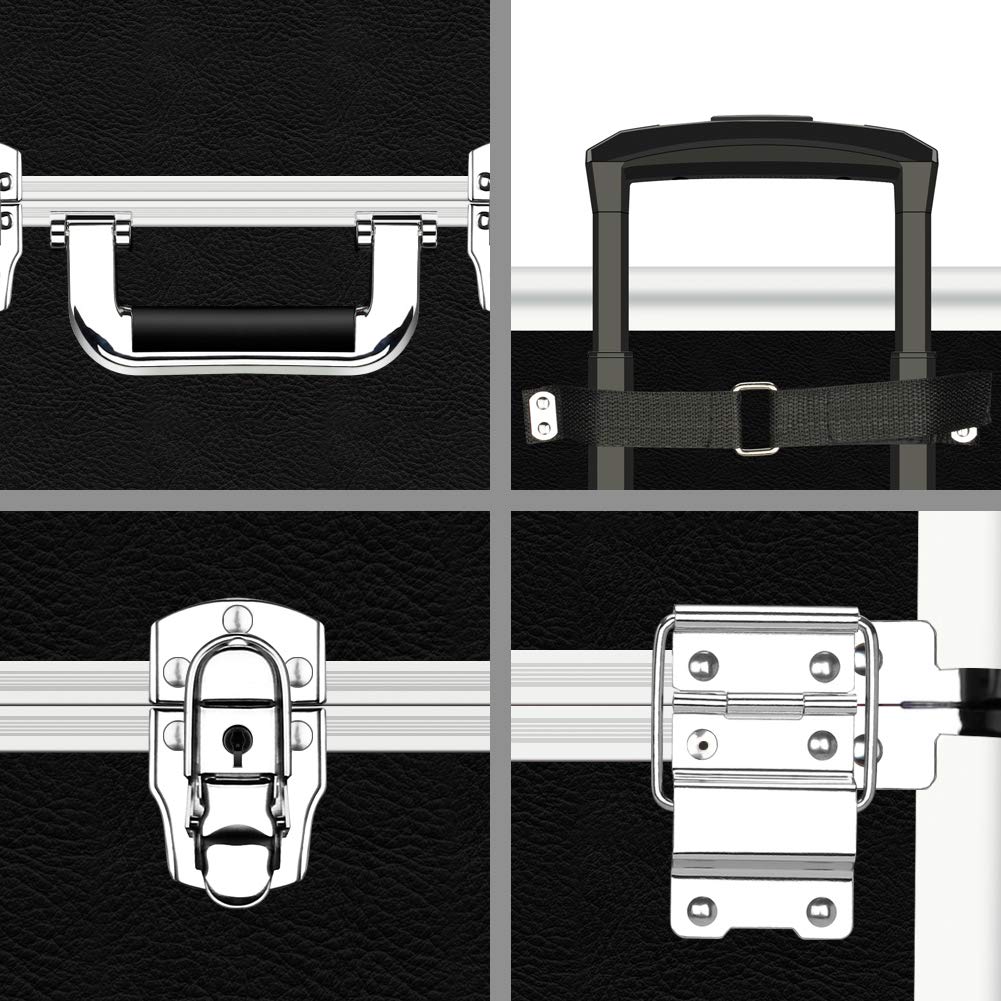 OUDMAY Professional 4-in-1 Makeup Train Case - Aluminum Frame Cosmetic Rolling Organizer with Folding Trays | Perfect for Travel, Salon & Makeup Artists
