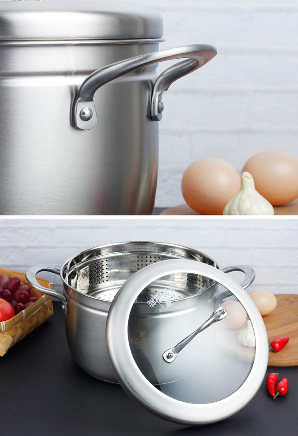 Premium Stainless Steel Steamer Pot - 24cm Japanese-Style Single Layer Thickened Food Steamer for Induction Cooker & Gas Stoves - Perfect for Dumplings, Vegetables & Seafood Cooking at Home
