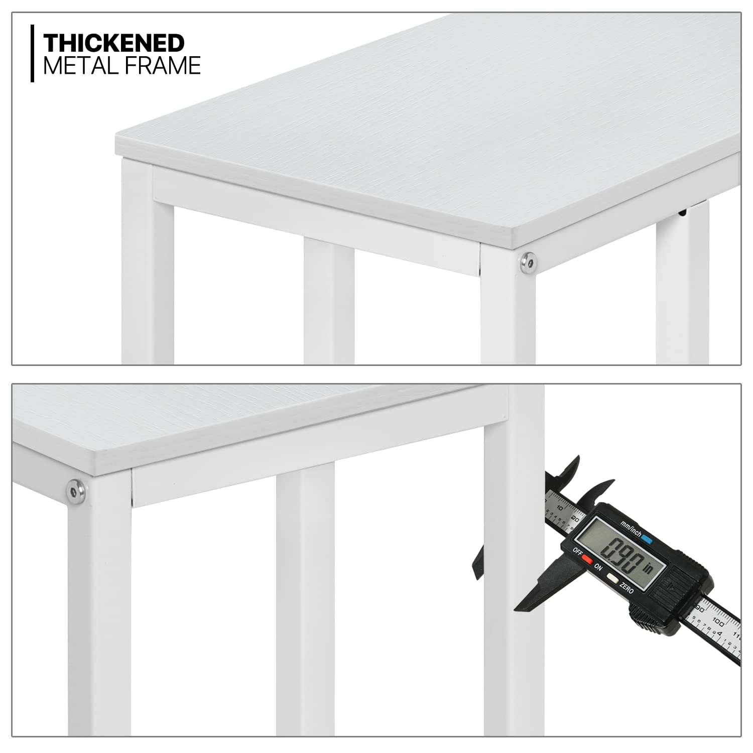 MoNiBloom C-Shaped End Table - Slide Under Couch Side Table with Sturdy Metal Frame for Living Room, Bedroom, Office - White - Perfect for Small Spaces, Sofa Snacking & Nightstand Use