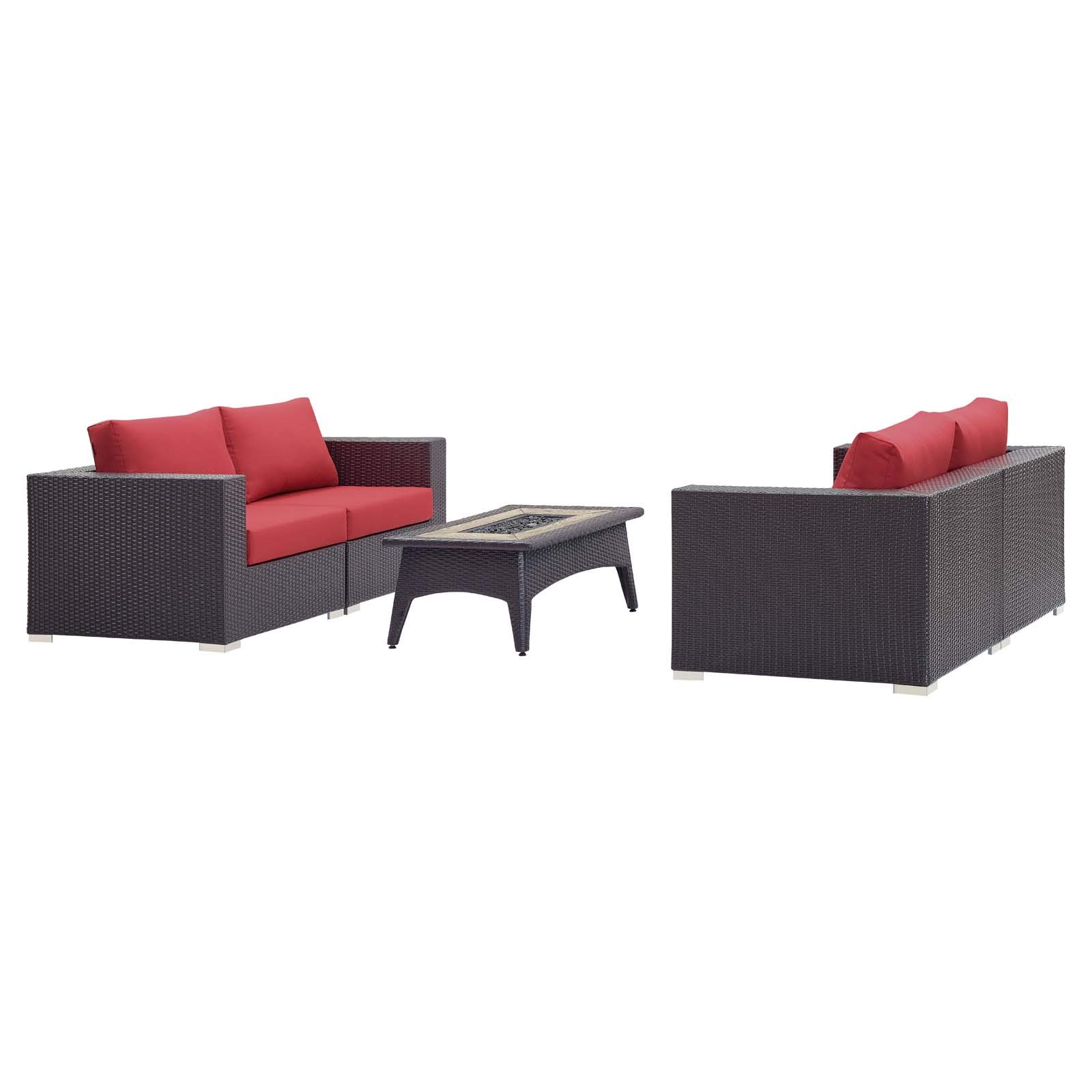 Modern Outdoor Patio Lounge Sofa Set with Chair & Coffee Table - Wicker Rattan Fire Pit Furniture - Perfect for Backyard, Garden, Poolside & Camping Relaxation (Red)