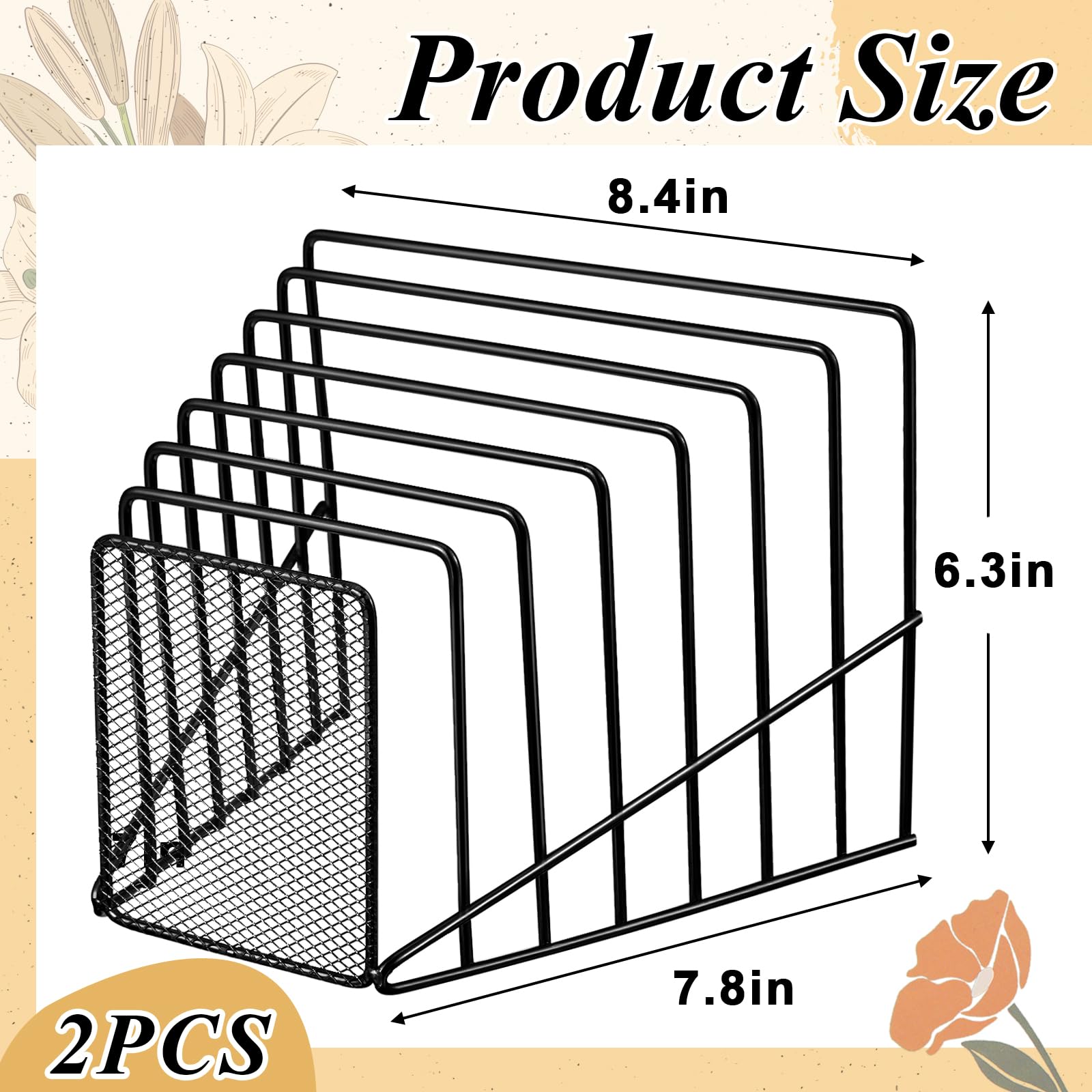 2-Pack Black Metal Wire Mesh File Sorter - 7 Slot Incline Desktop Organizer for Letters, Magazines, Books & Mail - Perfect for Home Office, School & Workspace Storage Solutions