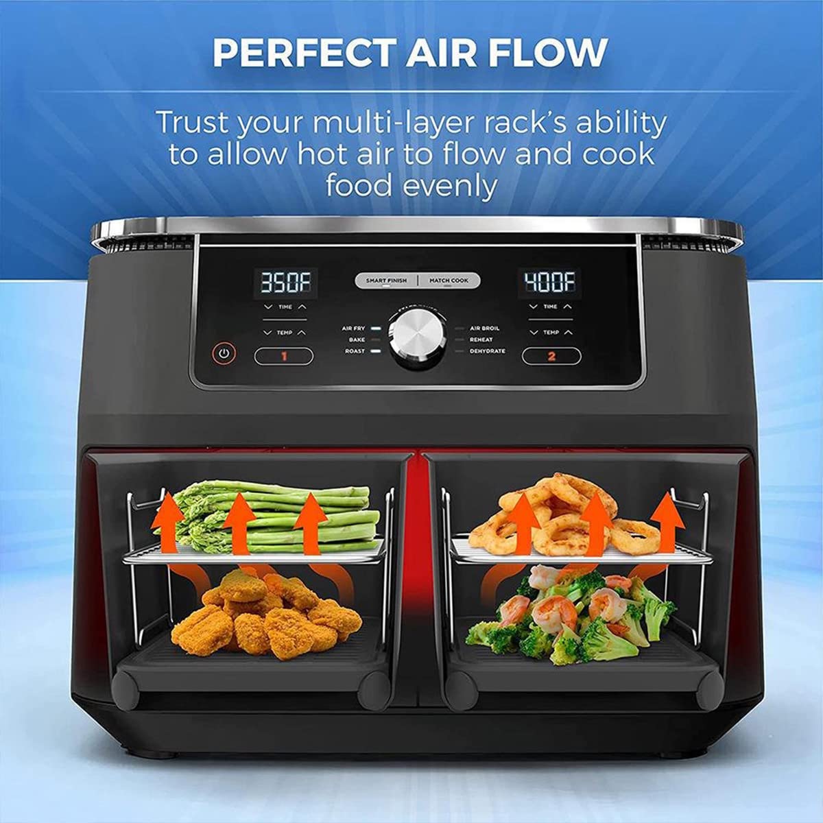 2Pcs 304 Stainless Steel Air Fryer Racks for Double Basket Air Fryers - Oven Safe Cooking Grilling Rack Accessories for Baking, Roasting & Microwaving | Perfect for Chicken Wings, Vegetables & Family Meals