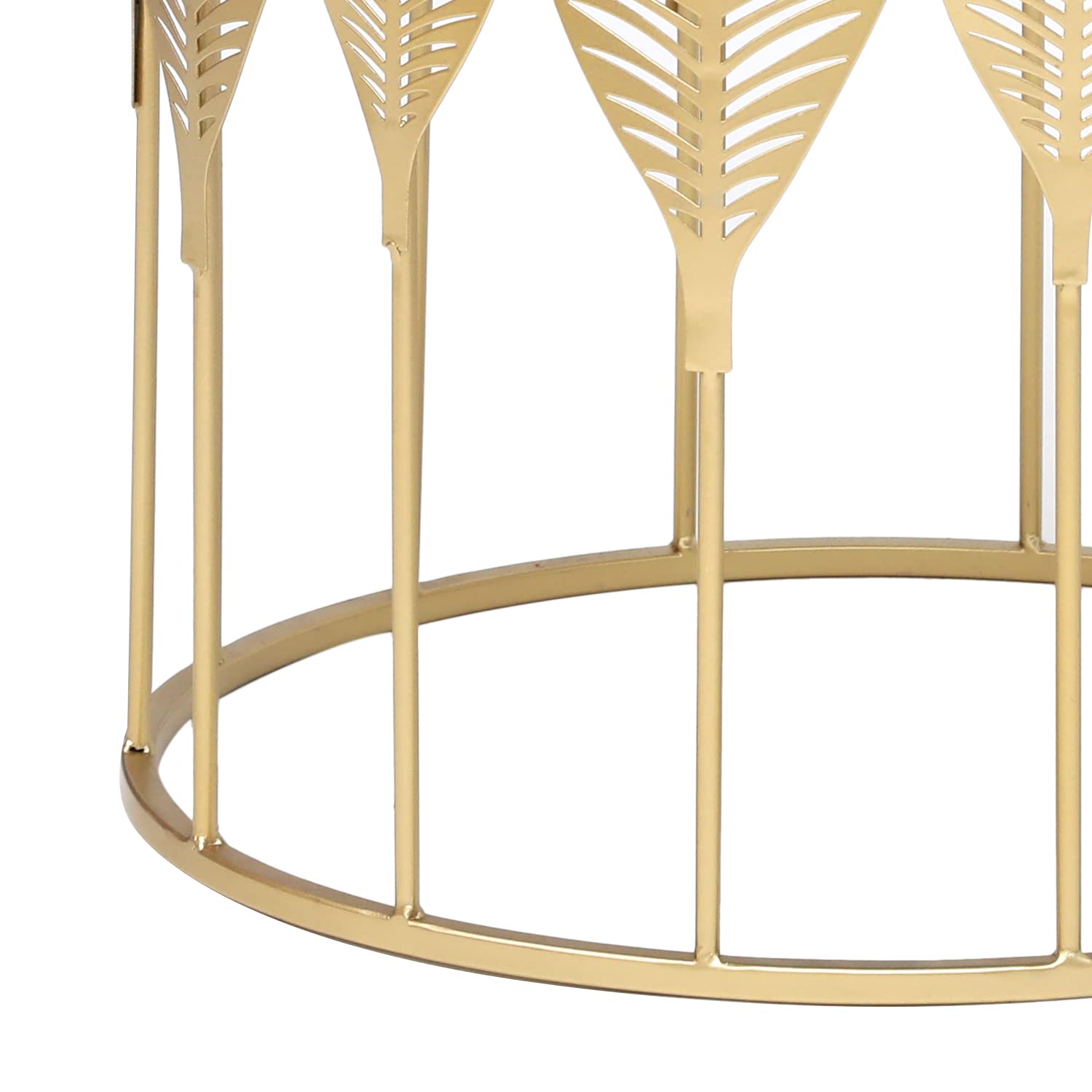 Adeco Set of 2 Round Metal Side Tables - Gold Leaf Nightstands & Coffee Plant Stand for Living Room, Bedroom | Decorative End Tables & Nesting Tables for Small Spaces