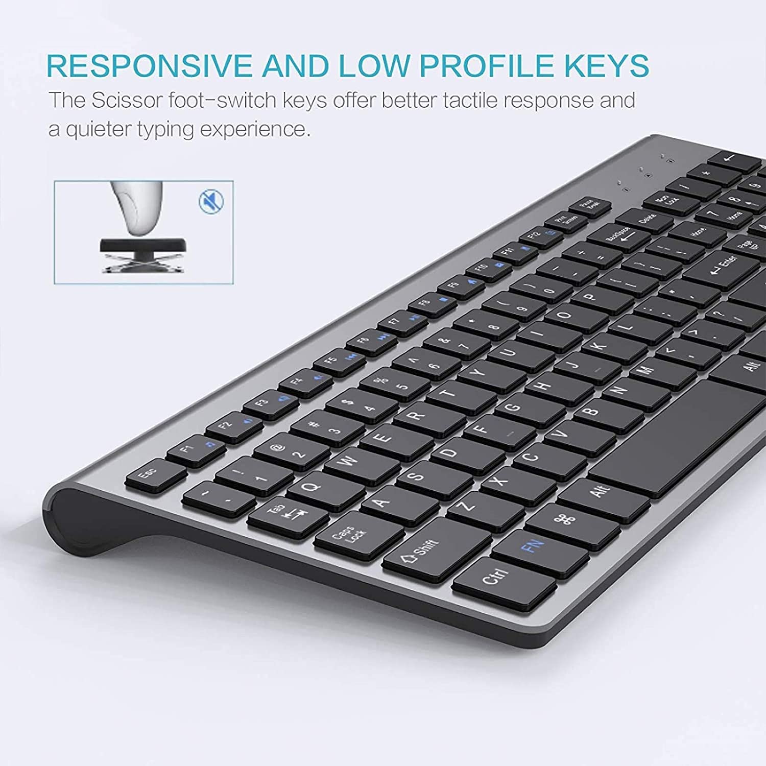 J JOYACCESS 2.4G Wireless Keyboard and Mouse Combo - Ergonomic Design for Comfort Typing, Compatible with PC, Windows, Laptop, Desktop, Chromebook & Mac (Grey) - Perfect for Office Work, Gaming & Home Computing