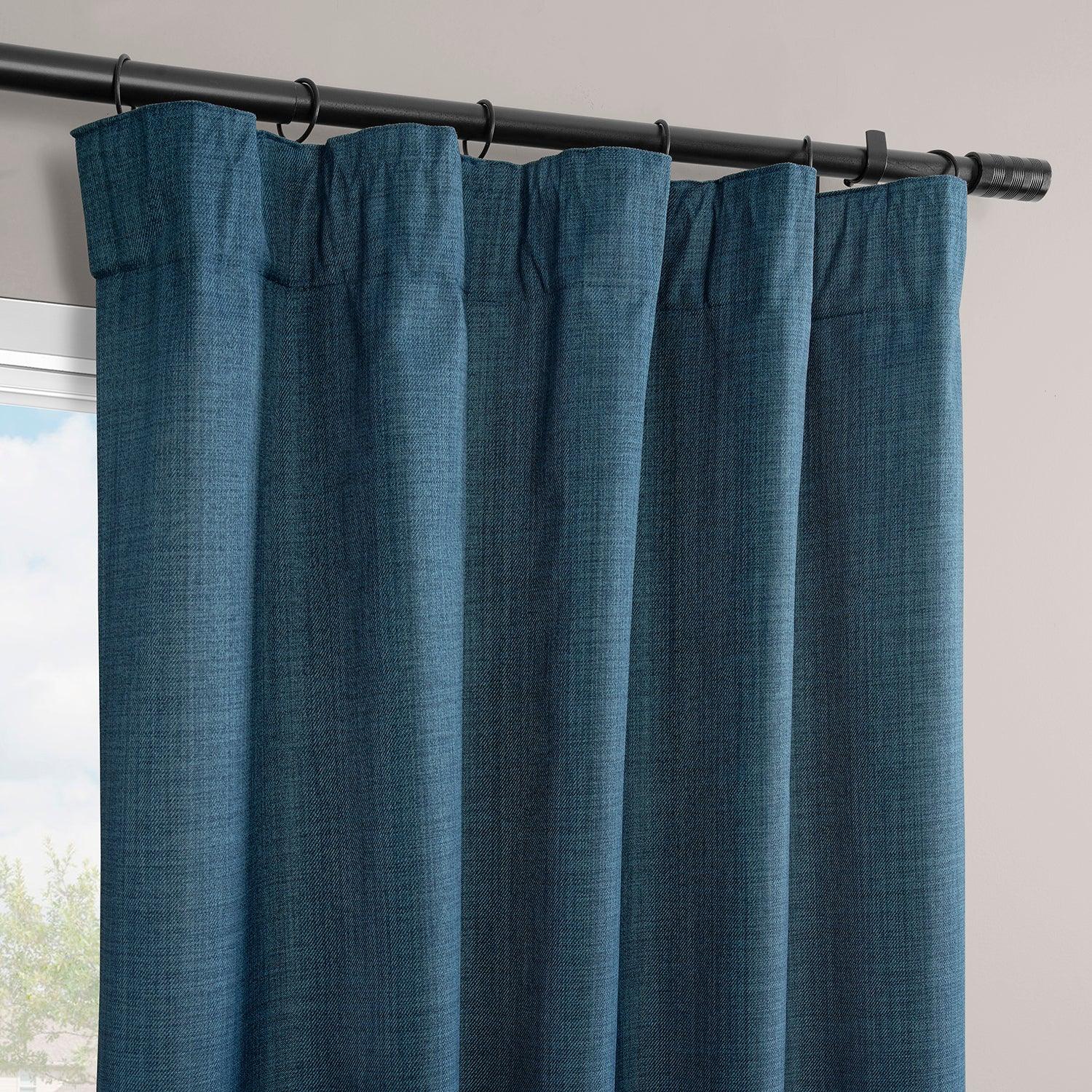Premium Dark Blue Vienna Basic Linen Blackout Curtains - Set of 2 Panels for Living Room & Bedroom - Noise Reducing & Light Blocking Window Treatments for Home Decor