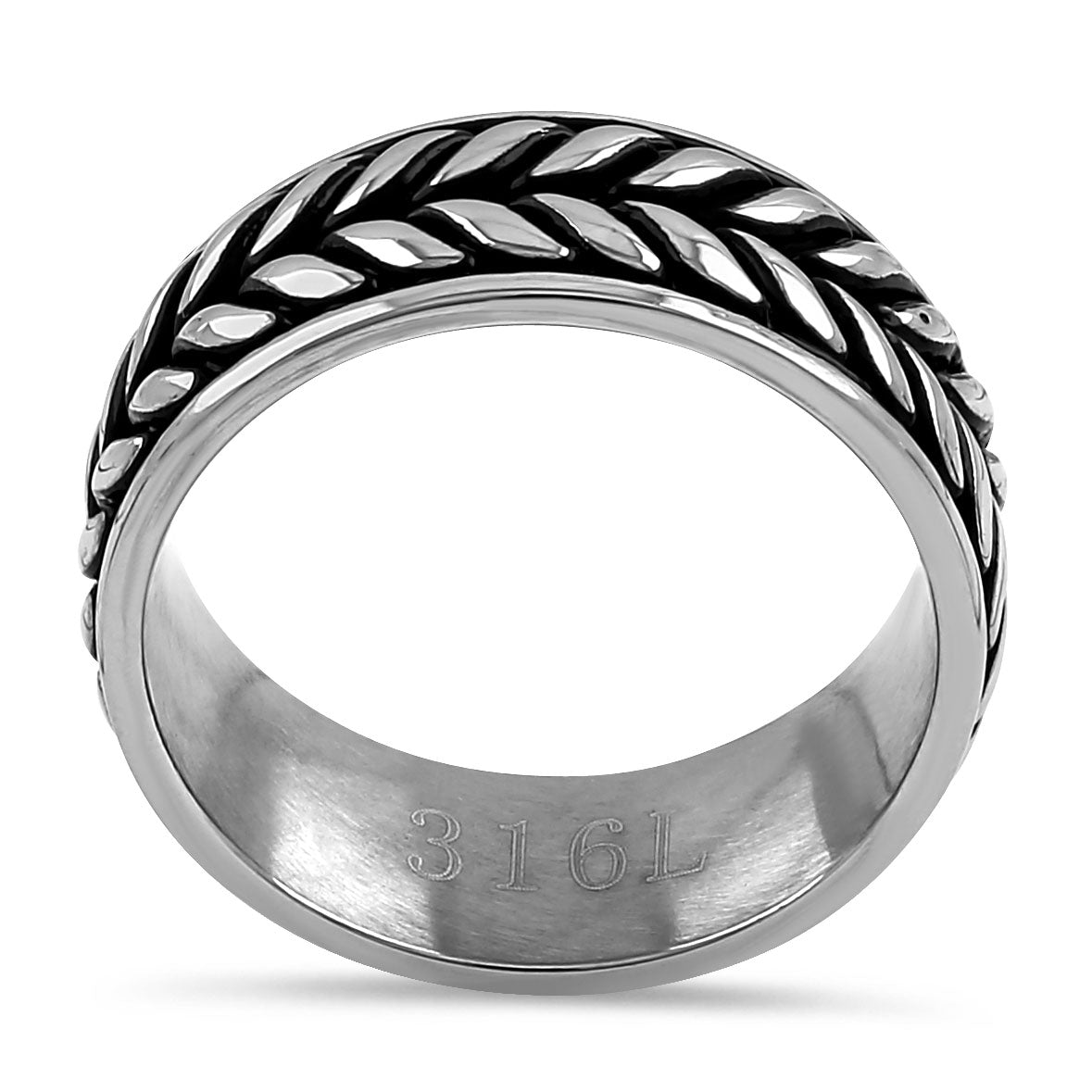 Stainless Steel Laurel Leaf Eternity Pattern Band Ring for Women - Elegant Wedding, Anniversary, or Gift Jewelry - Durable & Hypoallergenic Fashion Accessory