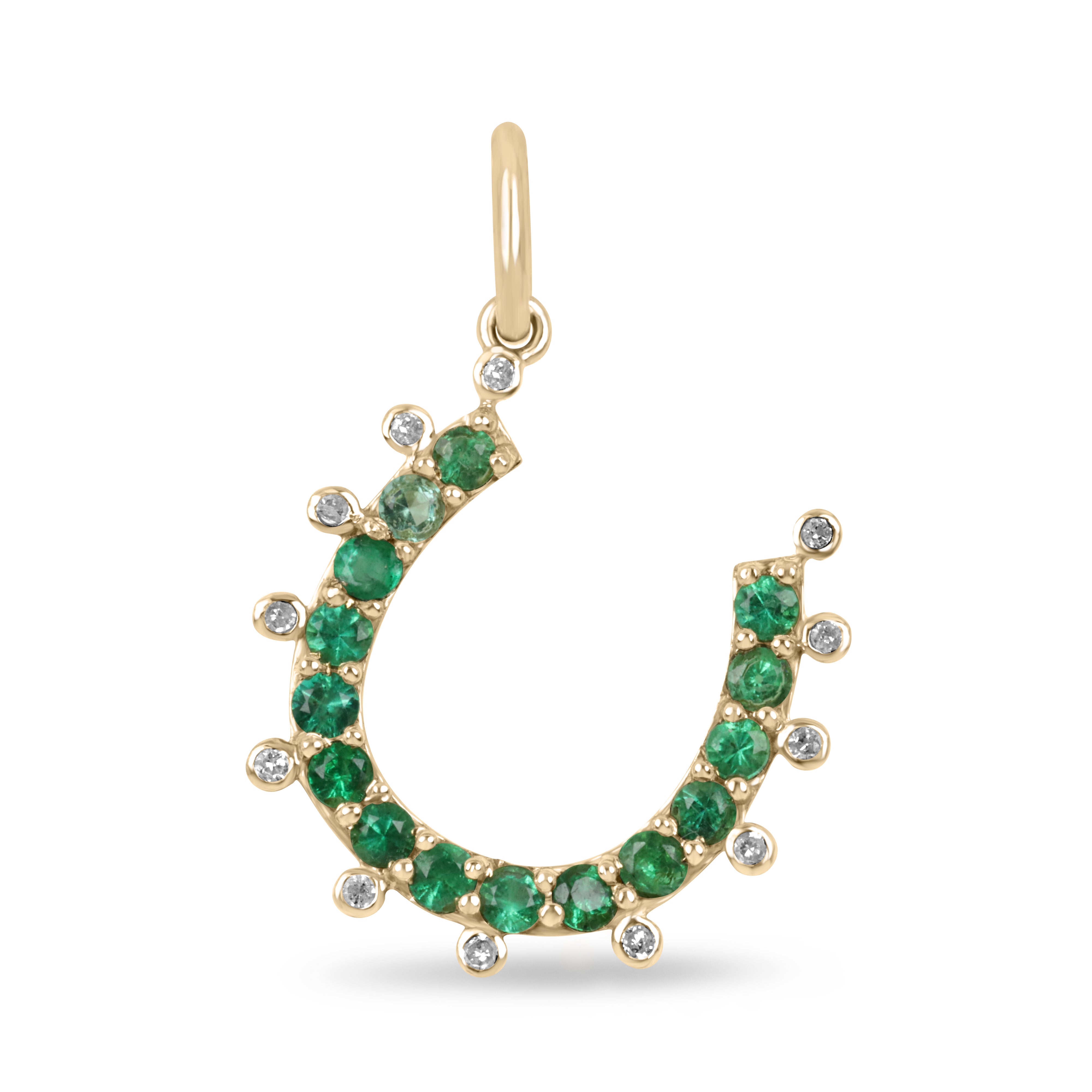 0.98tcw 14K Gold Emerald & Diamond Horseshoe Pendant Necklace for Women - Elegant Lucky Charm Jewelry Gift for Birthday, Anniversary & Special Occasions