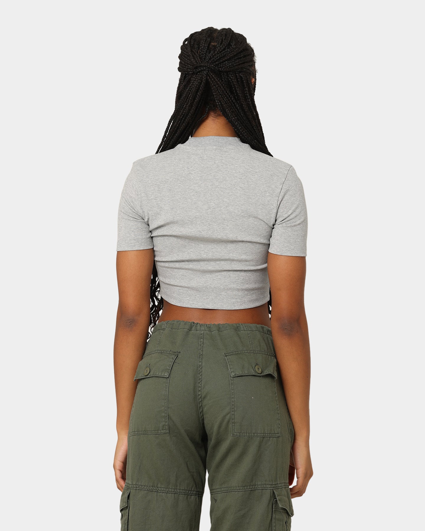Adidas Women's Adicolor Essentials Rib Cropped T-Shirt - Medium Grey Heather - Casual Workout & Streetwear Fashion Top for Gym, Running & Everyday Wear