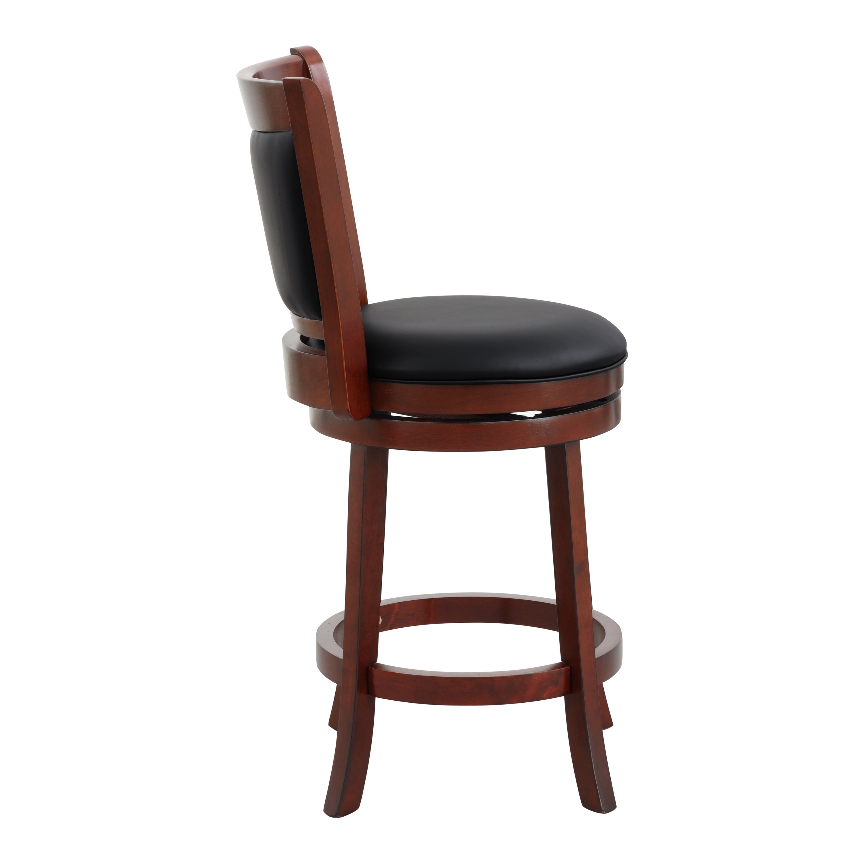 Swivel Counter Height Bar Stool - Dark Cherry Faux Leather Upholstered Seat with Solid Wood Base - Comfortable Kitchen Island & Home Bar Stool for Dining & Entertaining