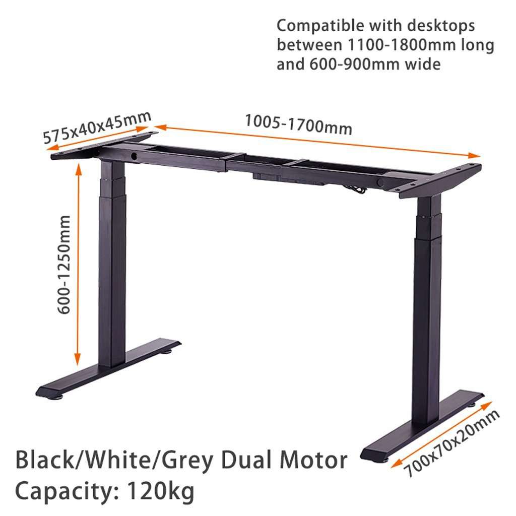 140cm Electric Height Adjustable Standing Desk - Dual Motor Sit Stand Desk Frame with Black Top (White Frame) for Home Office & Workspace Ergonomics