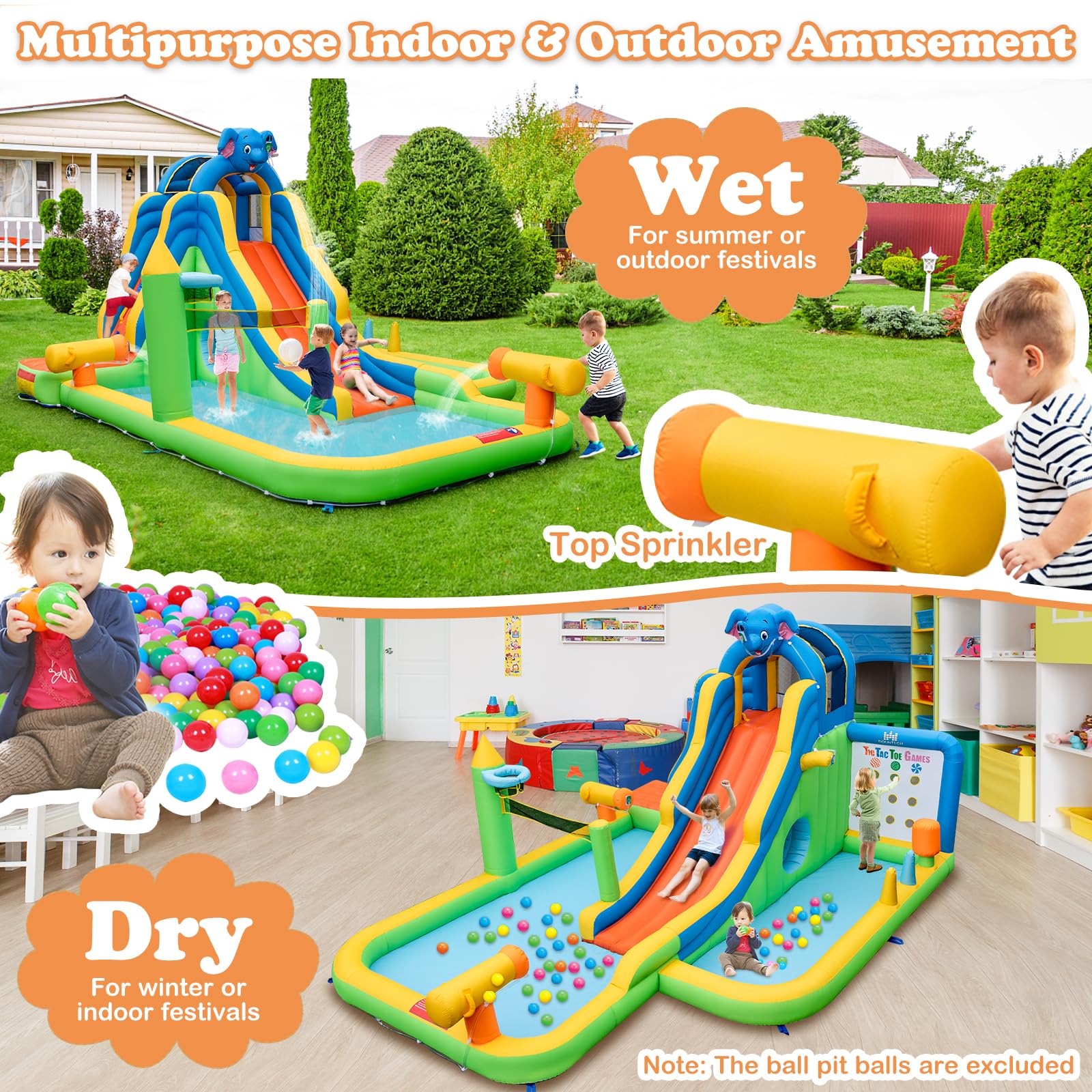 BOUNTECH 12.5x15.5FT Inflatable Water Slide Park with Splash Pool - Kids Outdoor Water Slide with Tic Tac Toe, Hide & Seek Cave - Blow Up Water Slides for Backyard Parties, Summer Fun & Birthday Gifts - Perfect for Kids Outdoor Play, Family Gatherings & Summer Water Activities