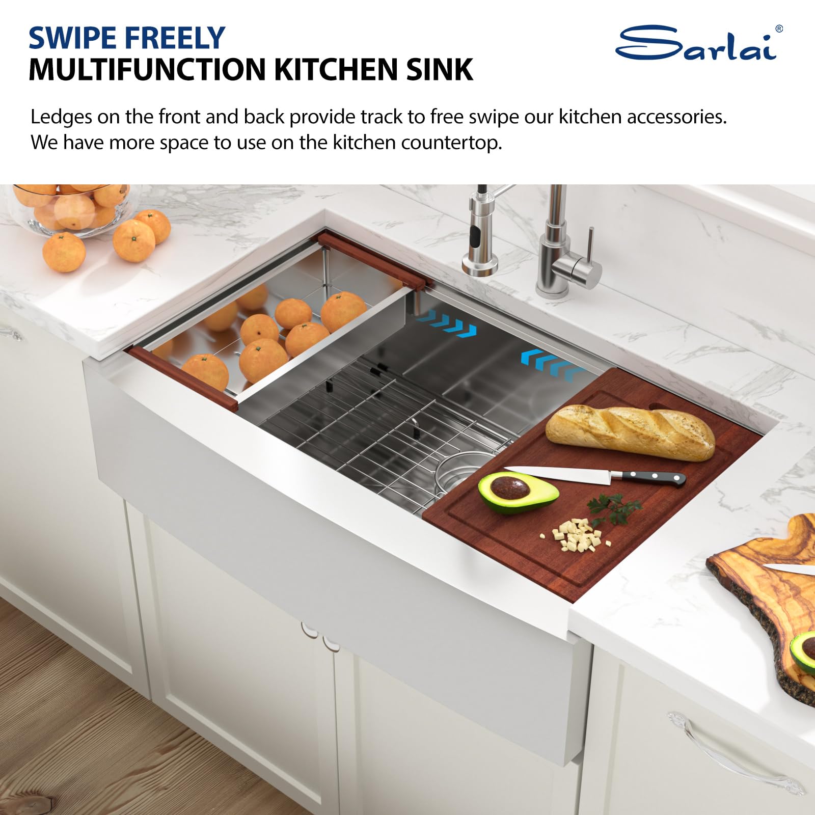 36-Inch Farmhouse Kitchen Sink - 16 Gauge Stainless Steel Apron Front Single Bowl Undermount Sink with Ledge Workstation (36x22 Inch) | Perfect for Modern Farmhouse, Rustic & Luxury Kitchen Designs