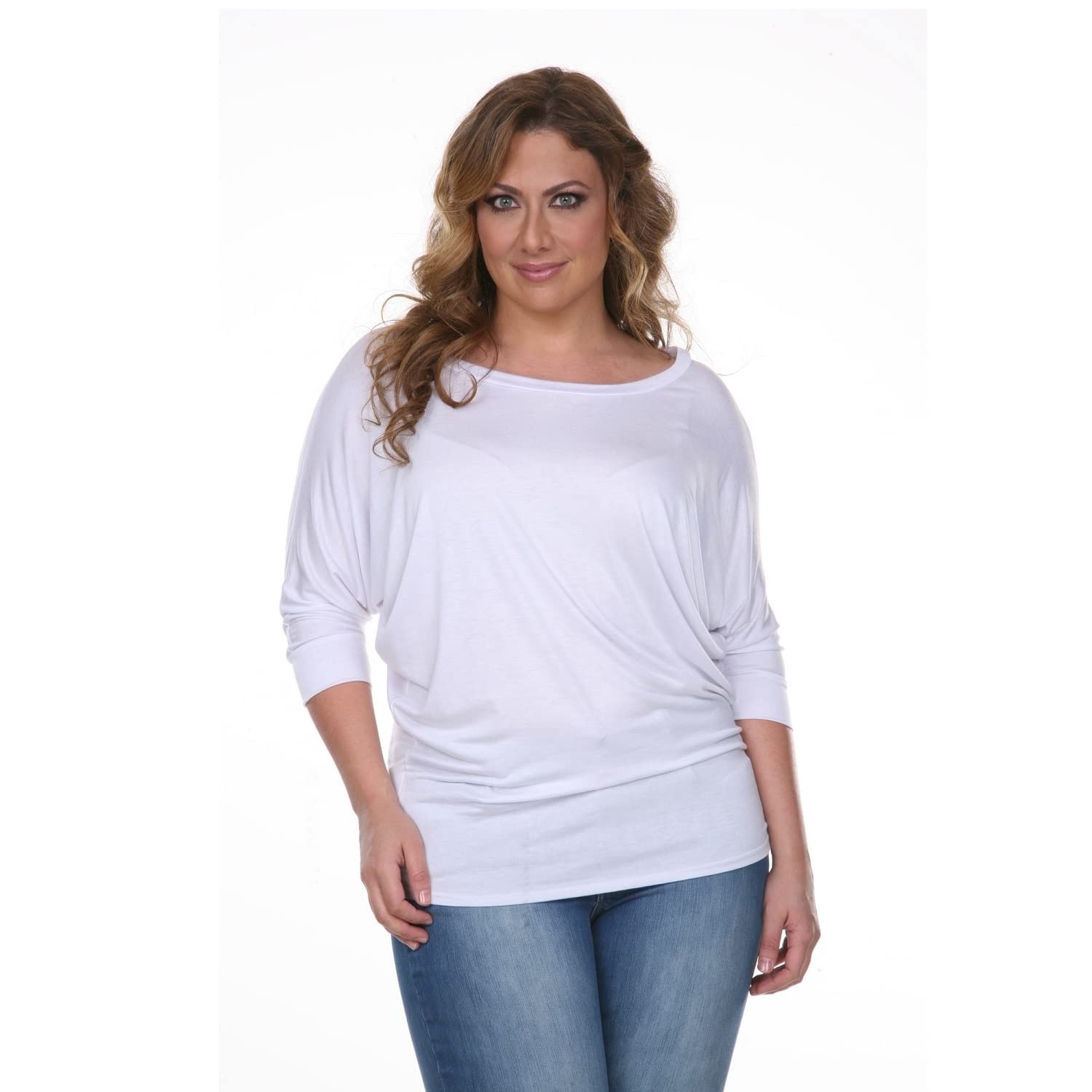 White Mark PS124 Plus Size Bat Sleeve Tunic Top for Women - Flowy Loose Fit Blouse for Casual Wear & Office Outfits