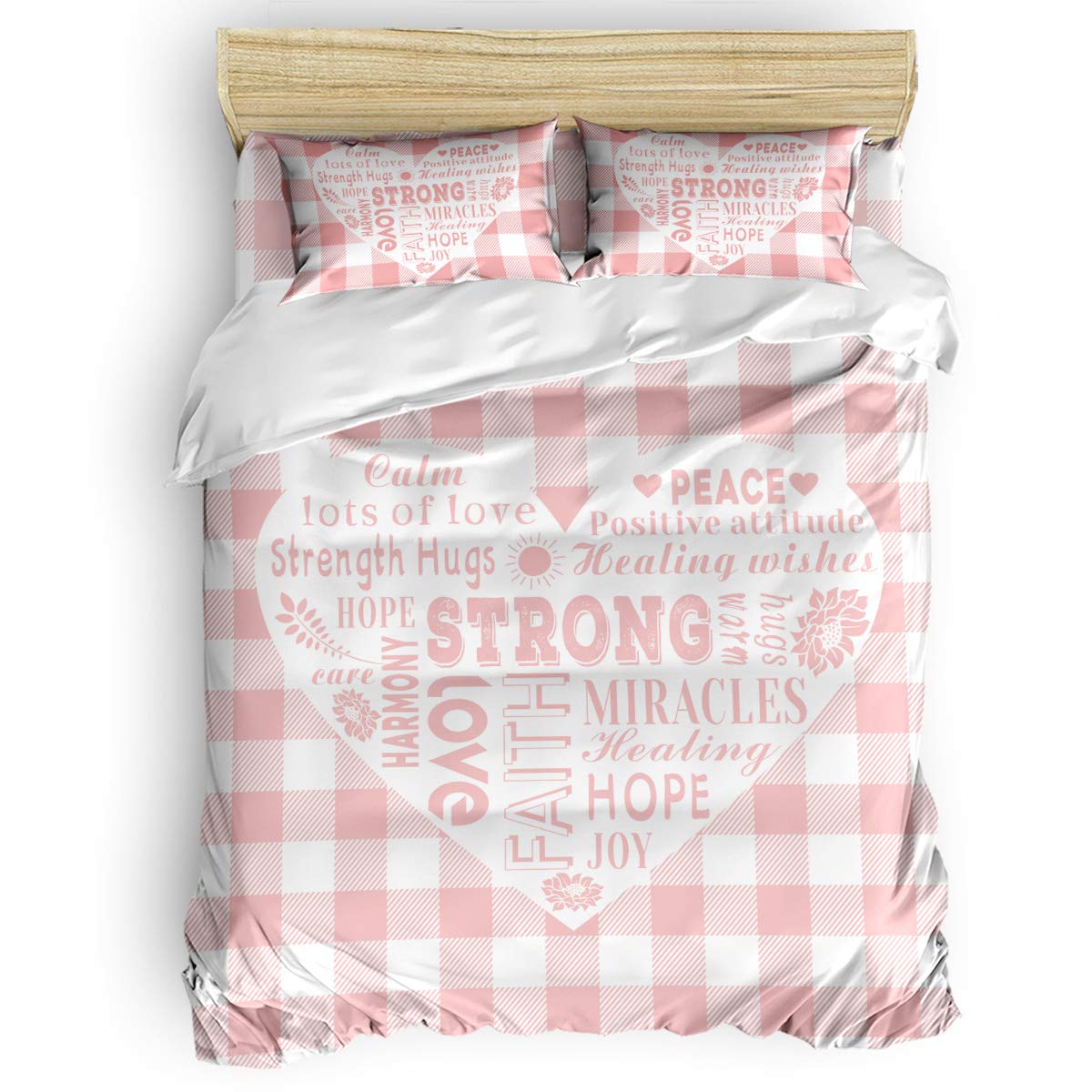 Millxiu 4-Piece Luxury Bedding Set - King Size Duvet Cover, Fitted Sheet & 2 Pillowcases - Soft Warm Hugs Design in Pink White Buffalo Check Plaid - Perfect for Kids, Teens & Adults Bedrooms (Cozy Winter Nights, Guest Room Essentials, Dorm Room Decor)