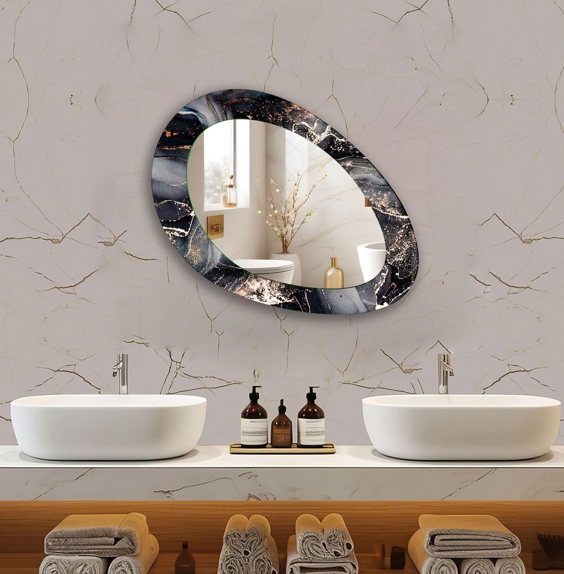 Elegant Black Marble Wall Mirror - Large Framed Decorative Mirror for Living Room, Bedroom & Entryway - Perfect for Home Decor & Vanity