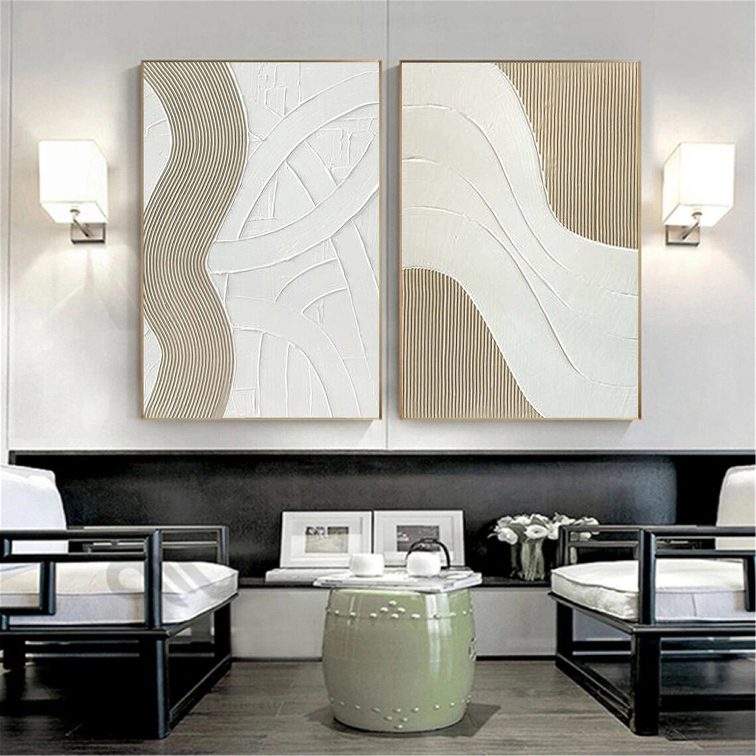 Abstract Beige & Brown Wall Art Set of 2 Canvas Prints - Modern Home Decor for Living Room, Bedroom & Office #BB077