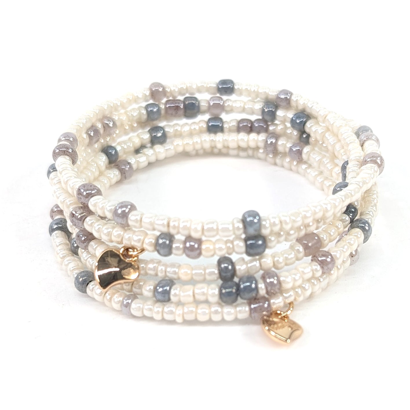 Coil Seed Bead Bracelet - White & Silver Stretch Beaded Jewelry for Women | Boho Chic Accessories for Everyday Wear & Special Occasions