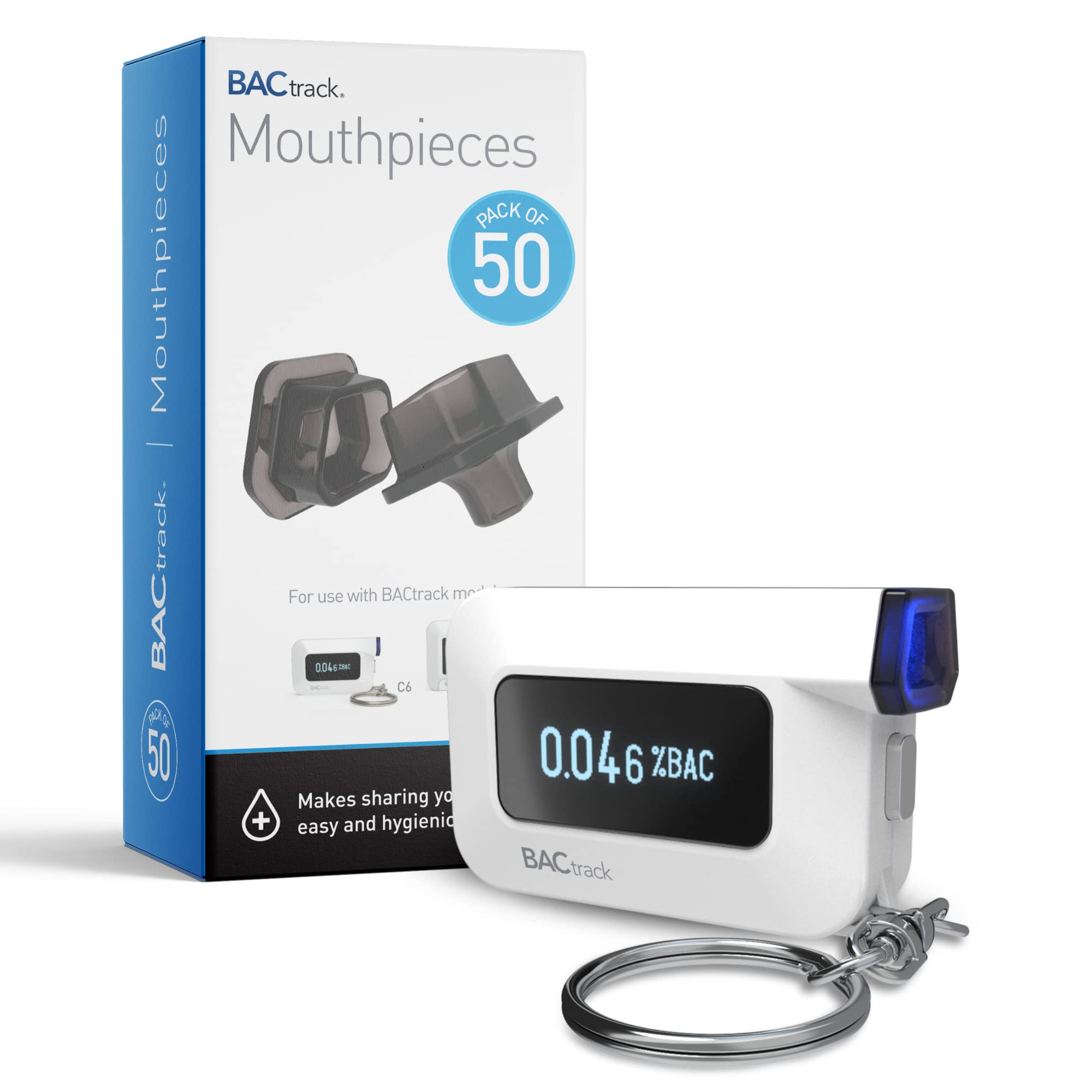 BACtrack C6 Keychain Breathalyzer with 50 Mouthpieces - Portable Alcohol Tester for Personal & Professional Use - Perfect for Parties, Events, and Workplace Safety